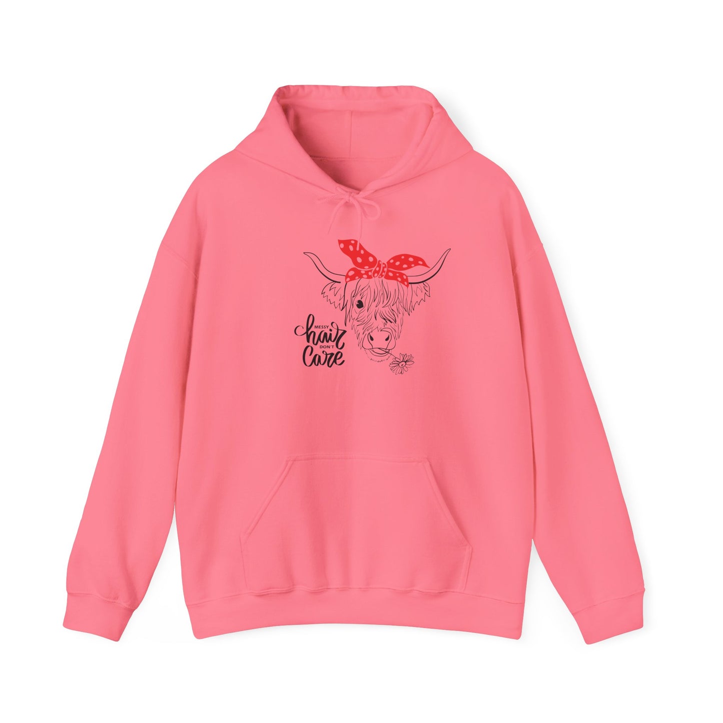Sassy Highland Cow - Messy Hair, Don't Care Hoodie | Farmhouse Sweatshirt, Cozy Unisex Hooded Sweatshirt