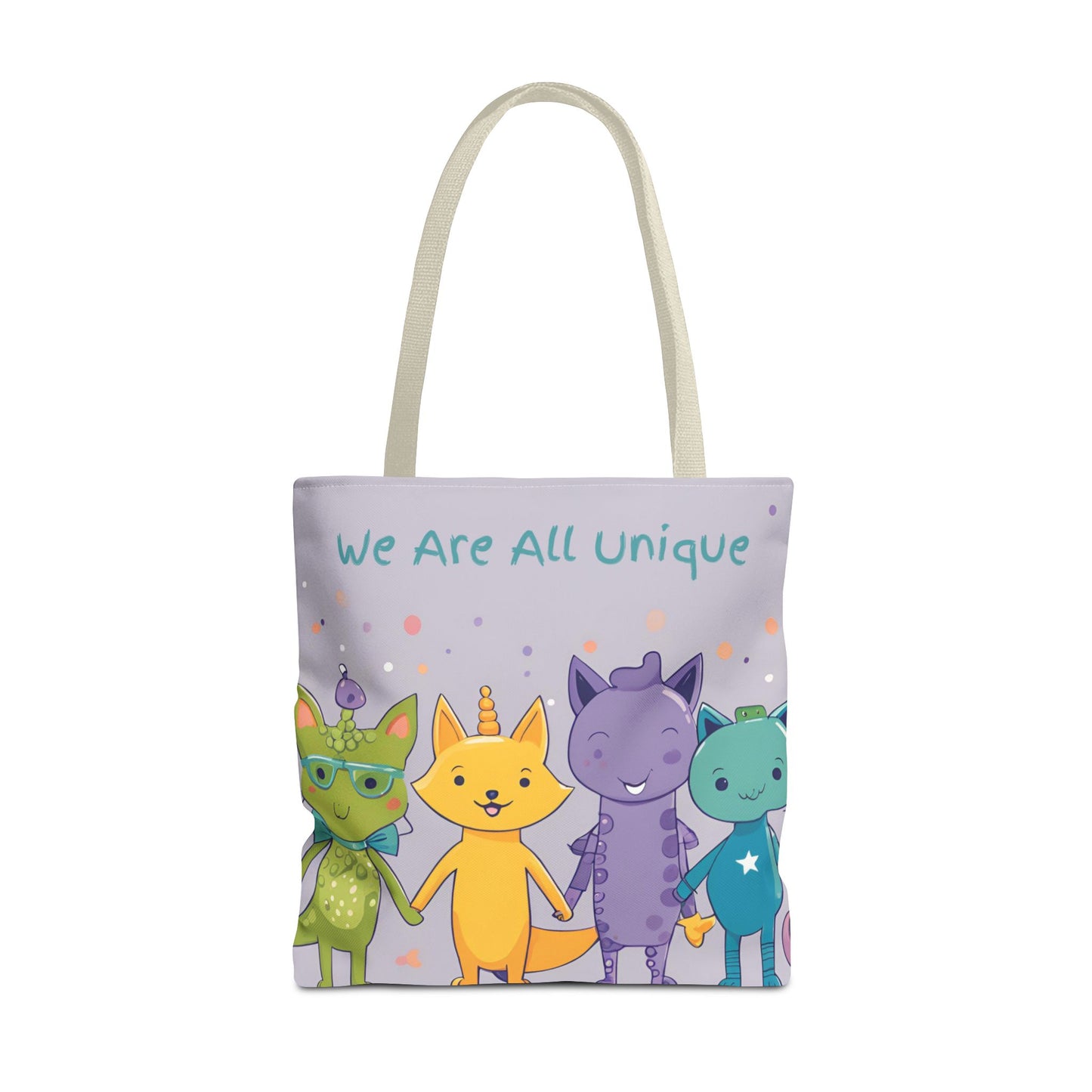 We Are All Unique 4 Animal Friends Tote Bag - Cute, Inclusive, Kid-friendly Design