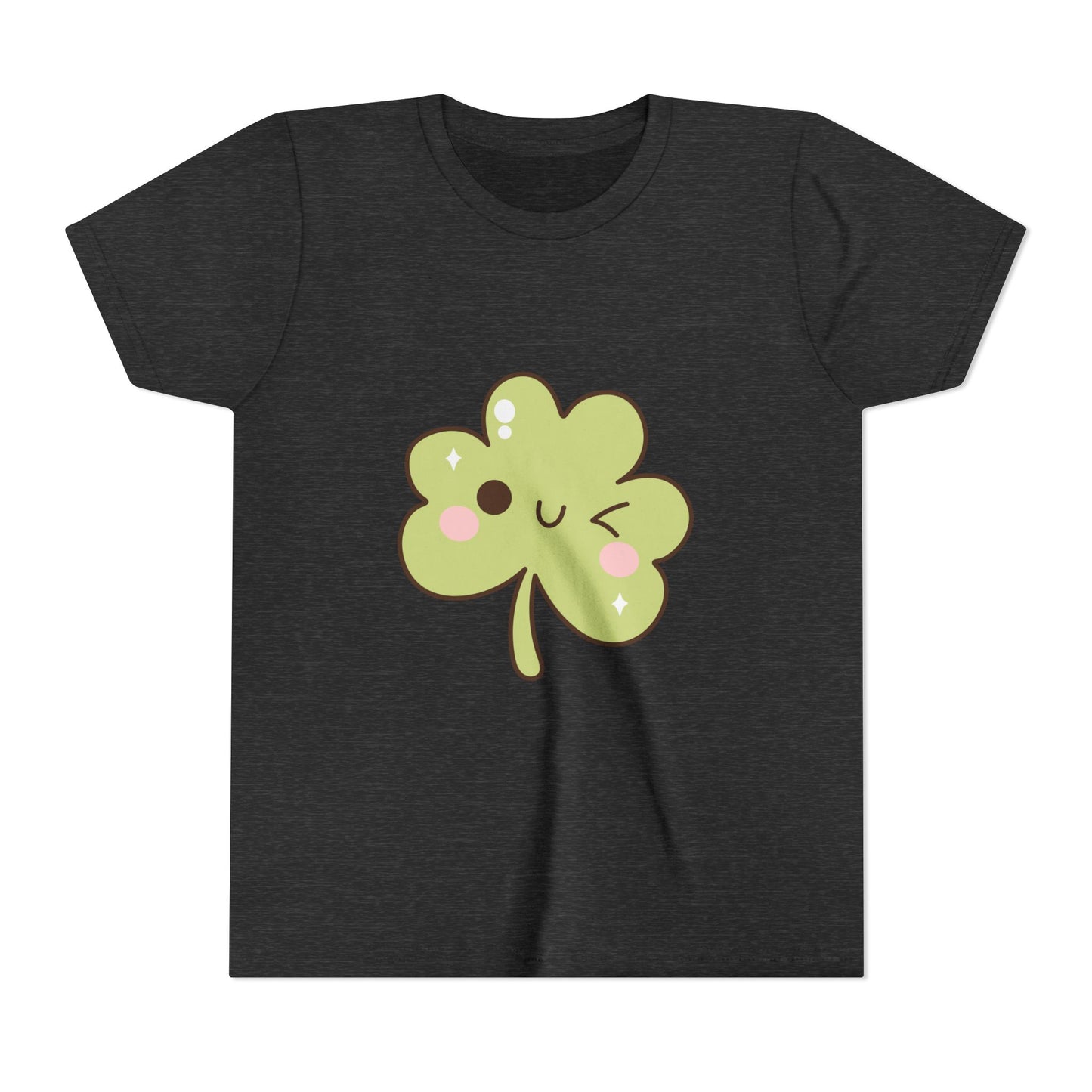 Kawaii Smiling Shamrock Youth Tee | Cute Clover St. Patrick's Day Shirt