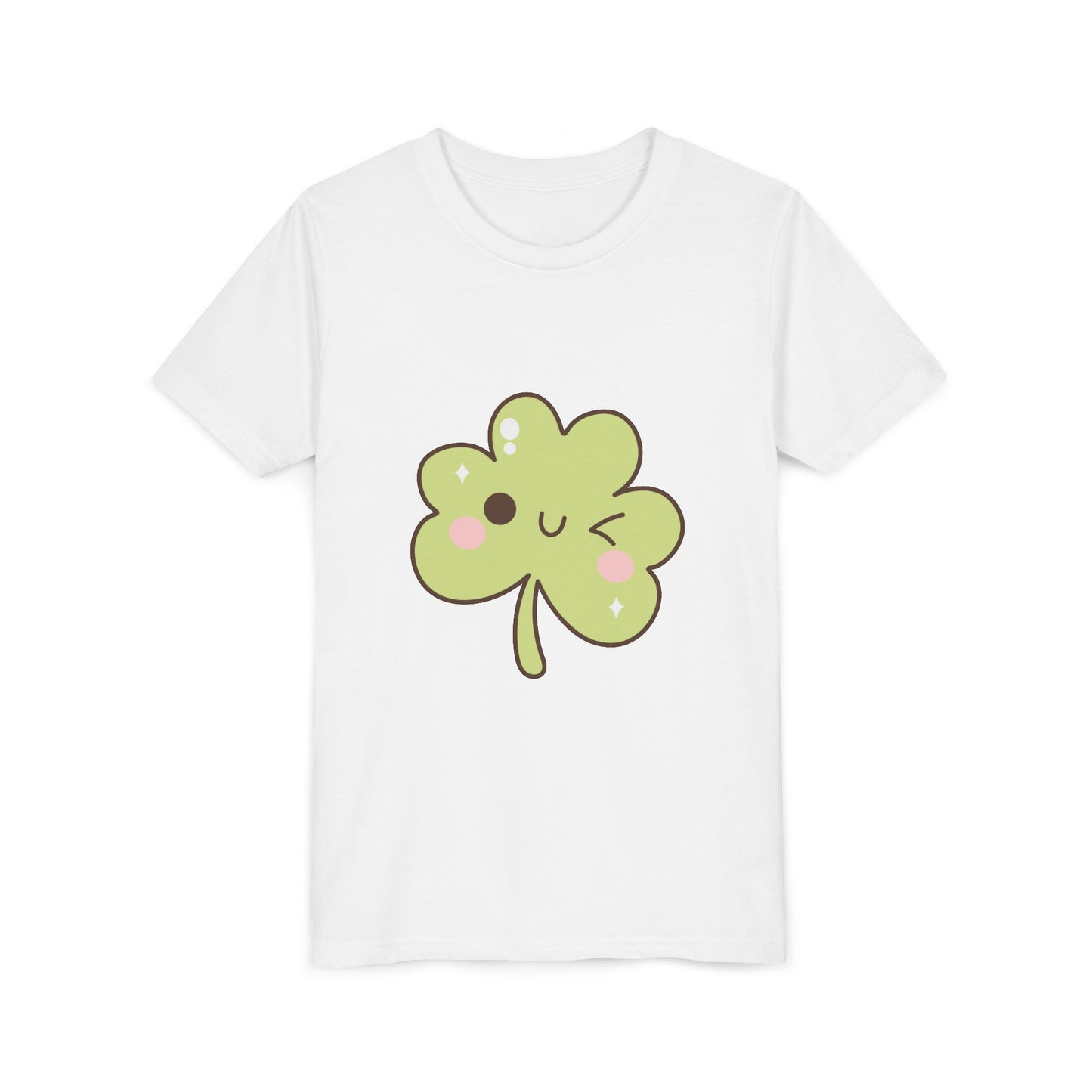 Kawaii Smiling Shamrock Youth Tee | Cute Clover St. Patrick's Day Shirt