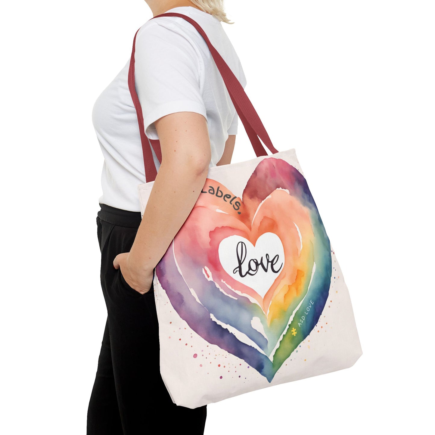 Love Knows No Labels Watercolor Heart Tote Bag - Celebrate Diversity &Unity
