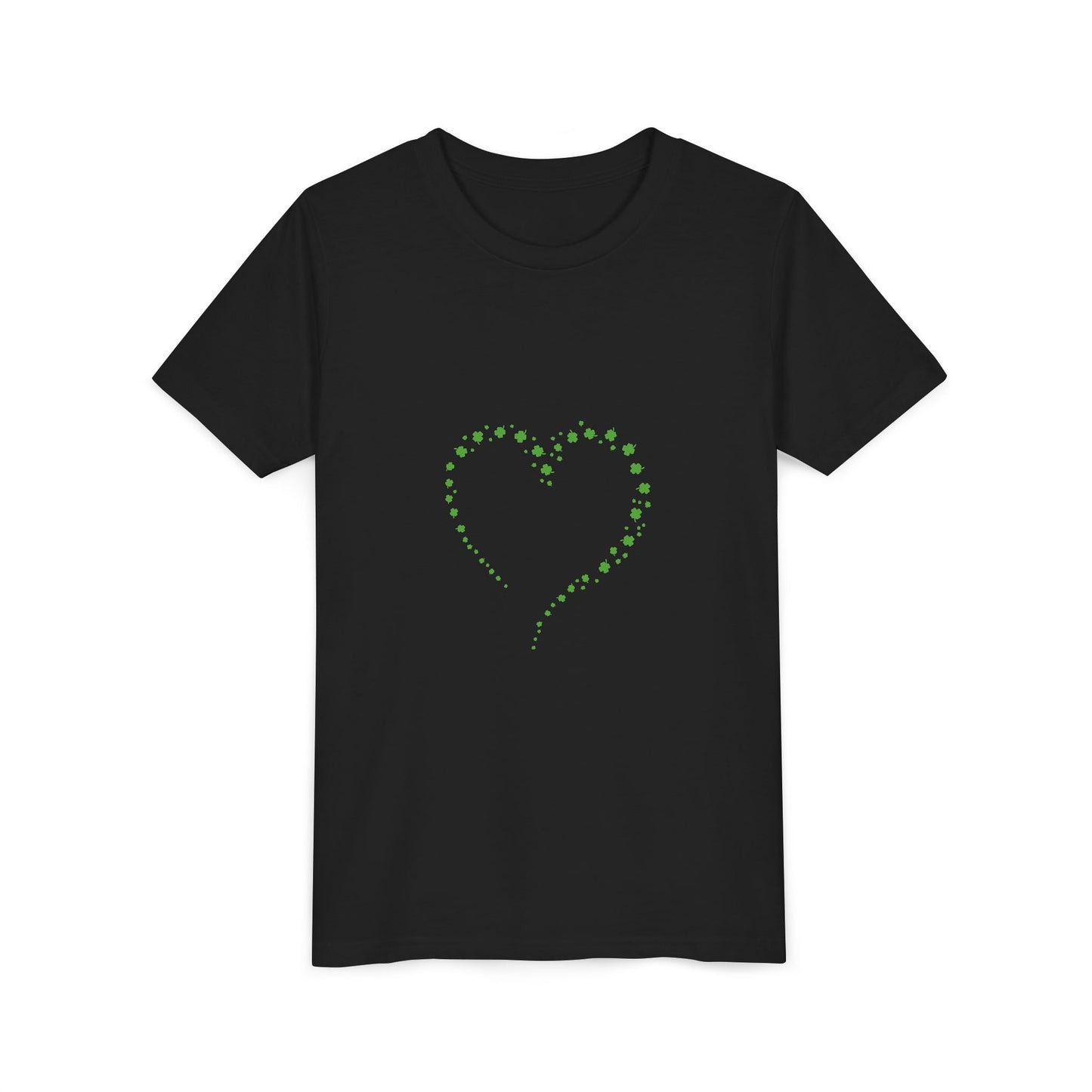 Green Heart Dotted Design Youth Tee | St. Patrick's Day Shamrock Motif