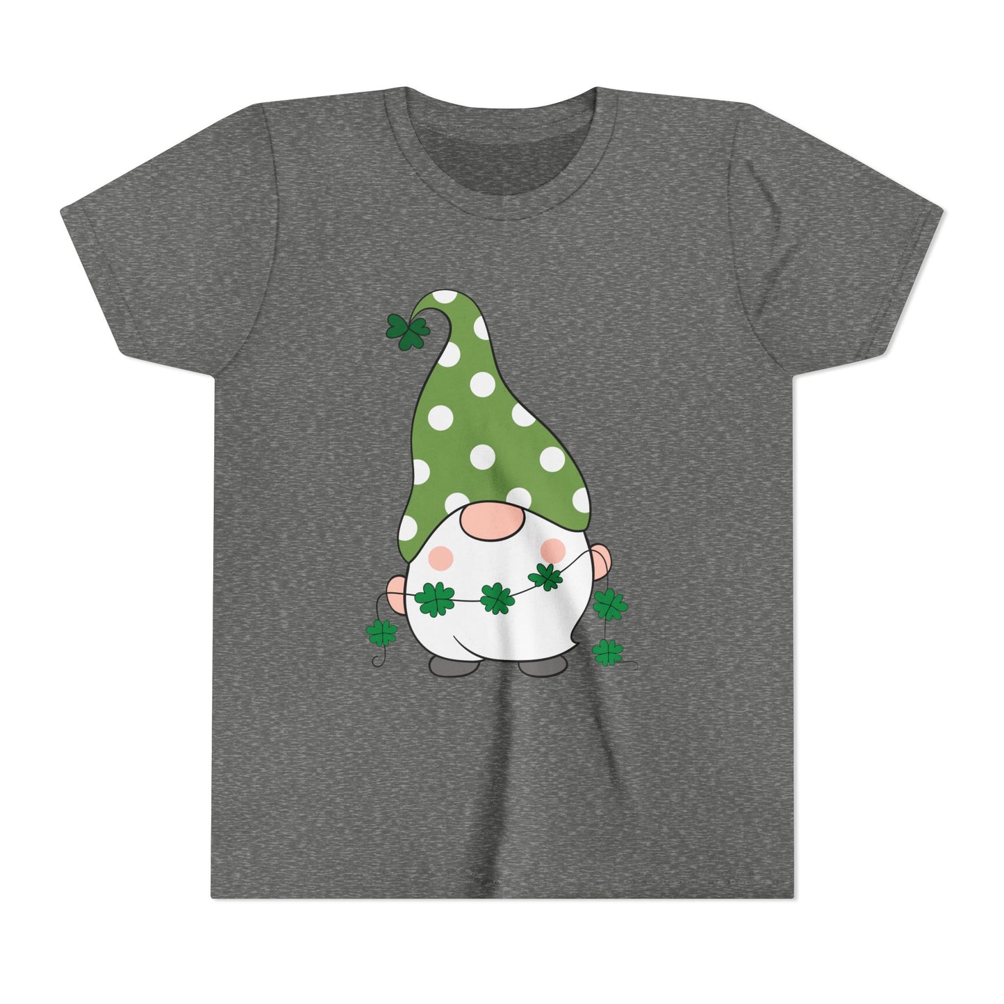 St. Patricks Gnome Youth Tee | Green Polka Dot Hat with Shamrocks