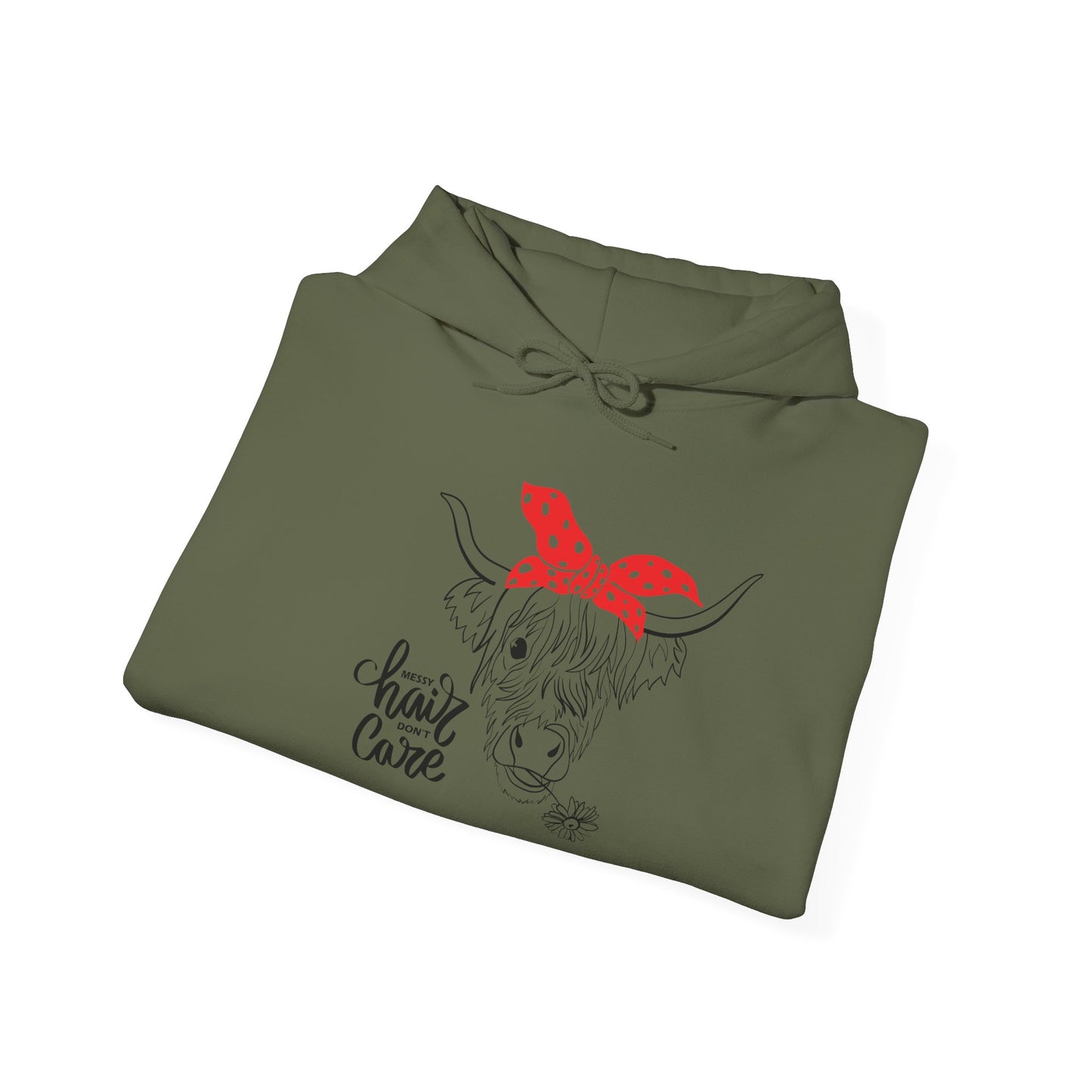 Sassy Highland Cow - Messy Hair, Don't Care Hoodie | Farmhouse Sweatshirt, Cozy Unisex Hooded Sweatshirt