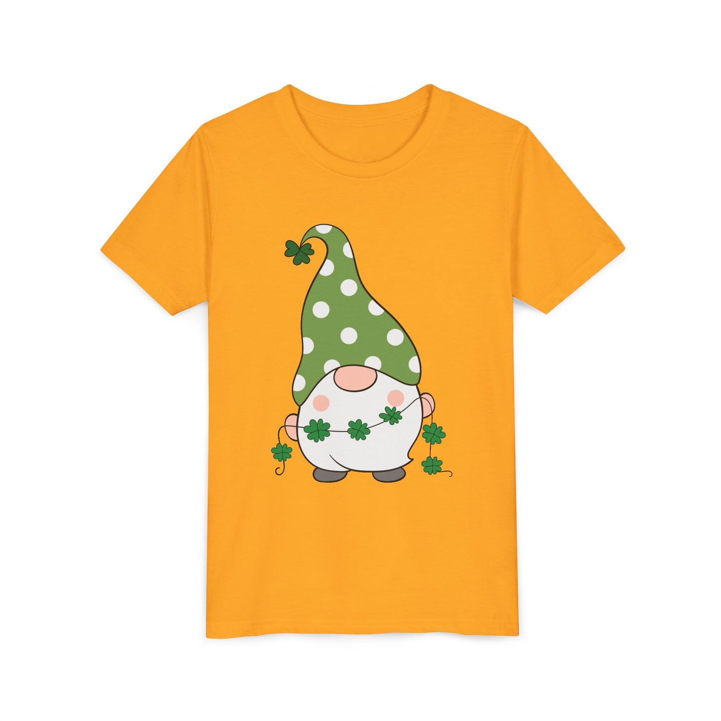 St. Patricks Gnome Youth Tee | Green Polka Dot Hat with Shamrocks