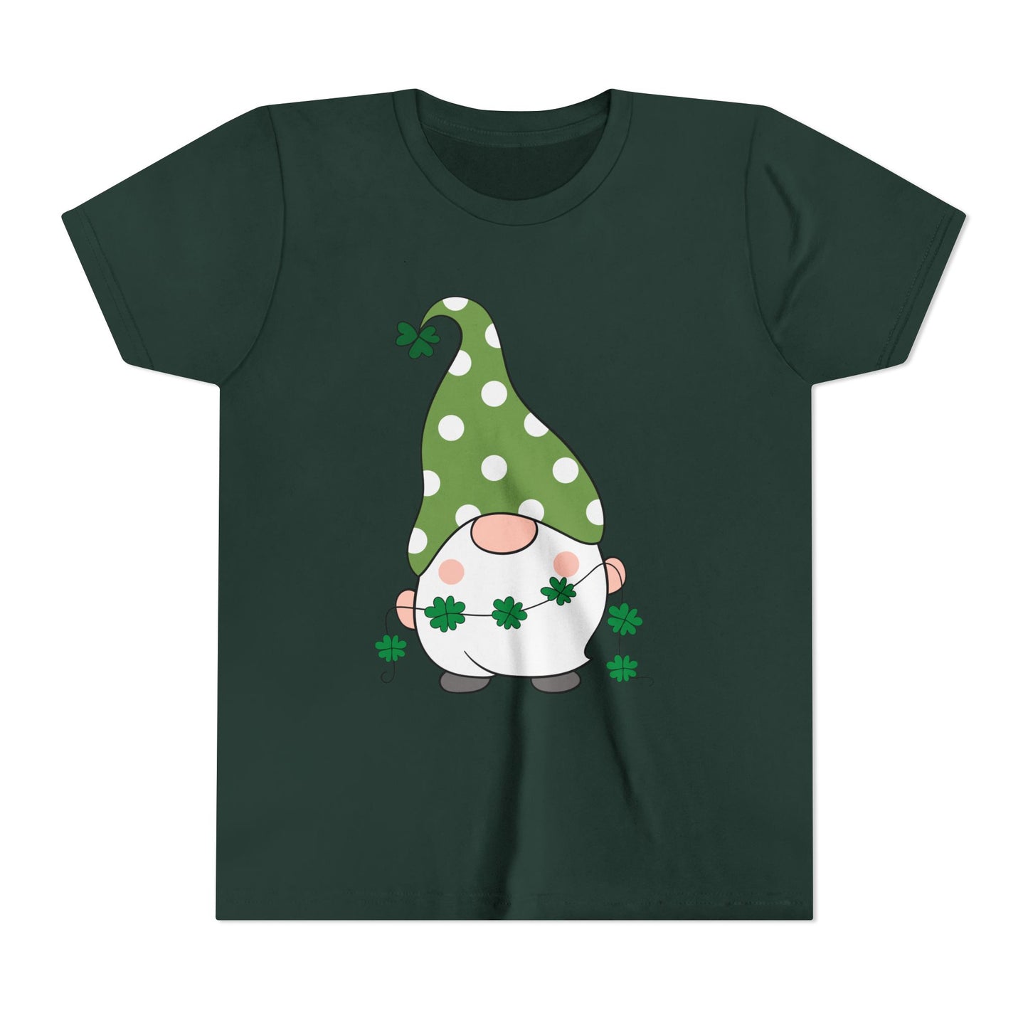 St. Patricks Gnome Youth Tee | Green Polka Dot Hat with Shamrocks