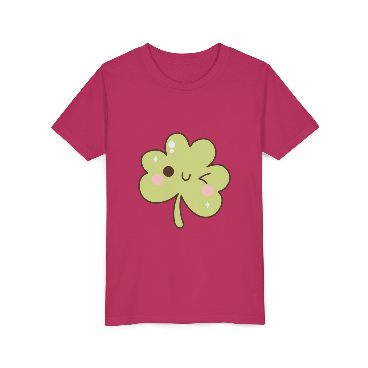 Kawaii Smiling Shamrock Youth Tee | Cute Clover St. Patrick's Day Shirt