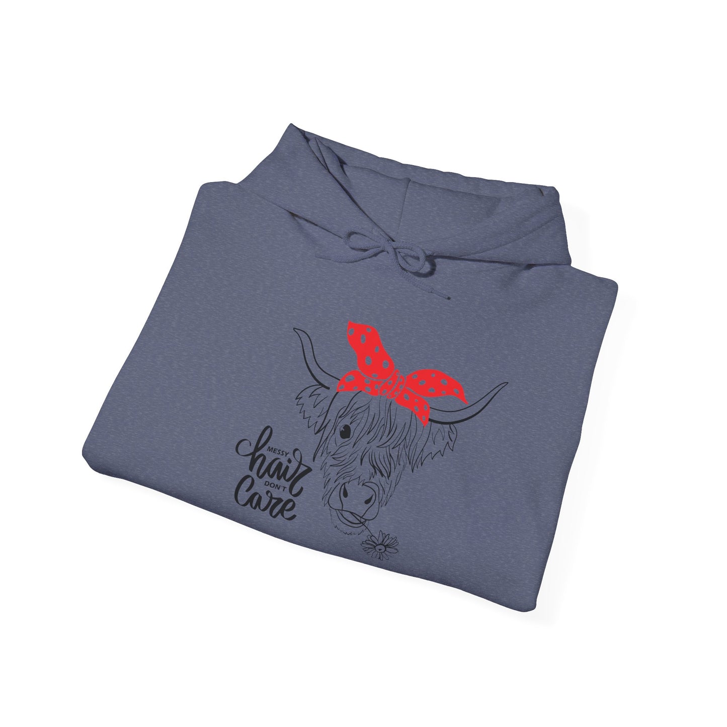 Sassy Highland Cow - Messy Hair, Don't Care Hoodie | Farmhouse Sweatshirt, Cozy Unisex Hooded Sweatshirt