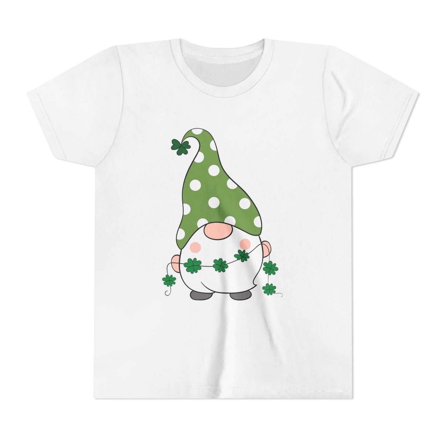 St. Patricks Gnome Youth Tee | Green Polka Dot Hat with Shamrocks