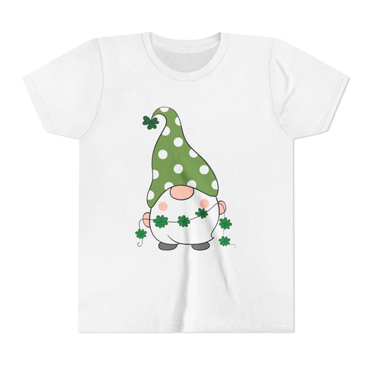 St. Patricks Gnome Youth Tee | Green Polka Dot Hat with Shamrocks