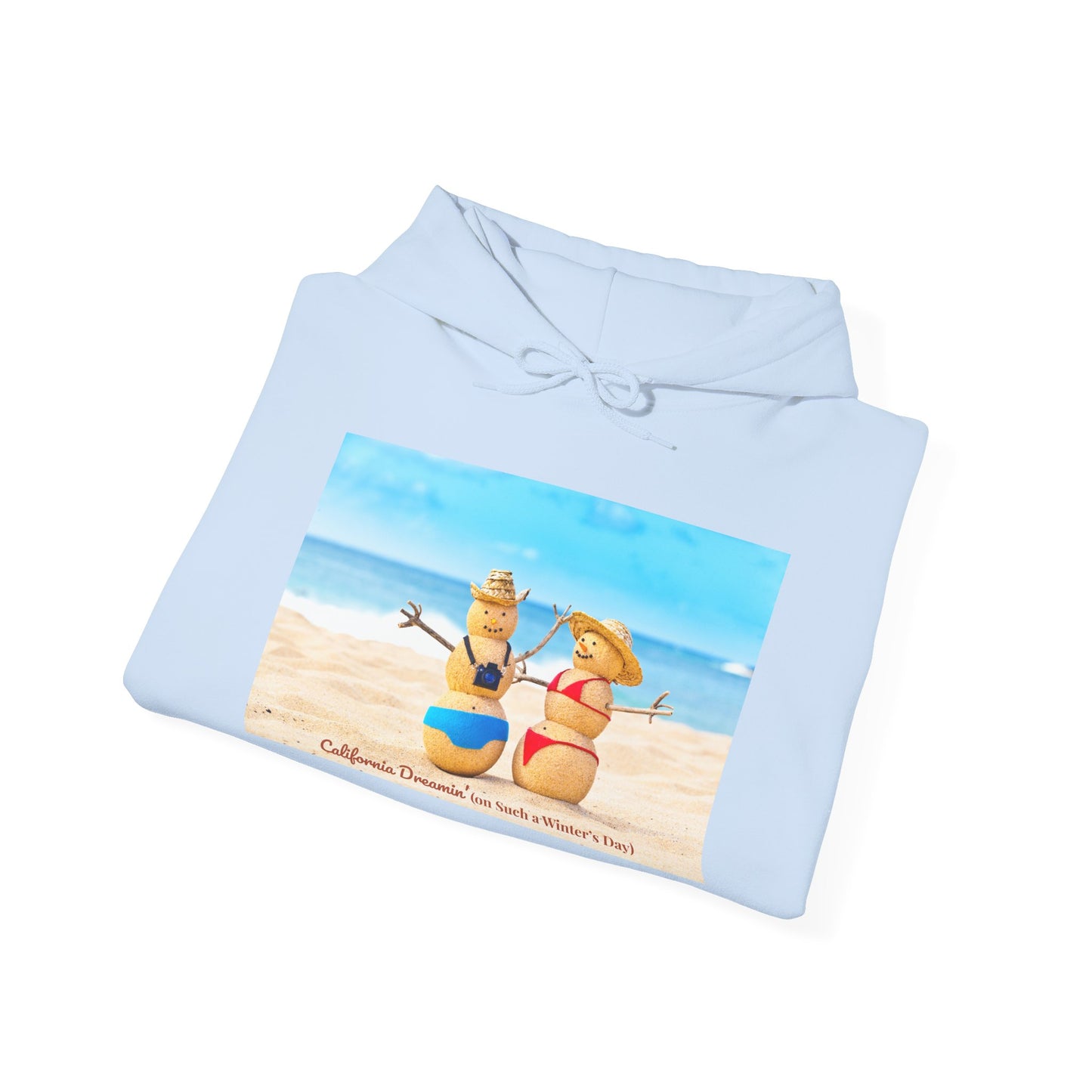 Funny Christmas Beach Hoodie | Mr. & Mrs. Sand Snowman | California Holiday Sweatshirt | Warm Coastal Gift | Unisex Winter Hoodie