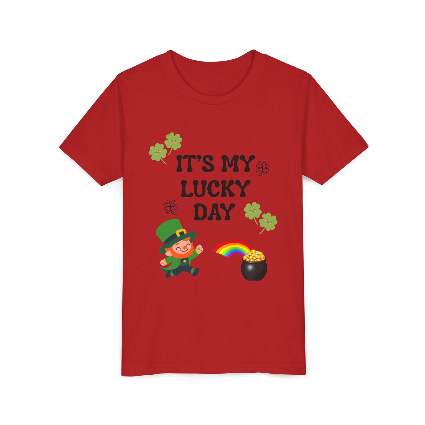 It's My Lucky Day Youth Tee | St. Patrick's Day Leprechaun, Shamrocks, Rainbow Pot of Gold