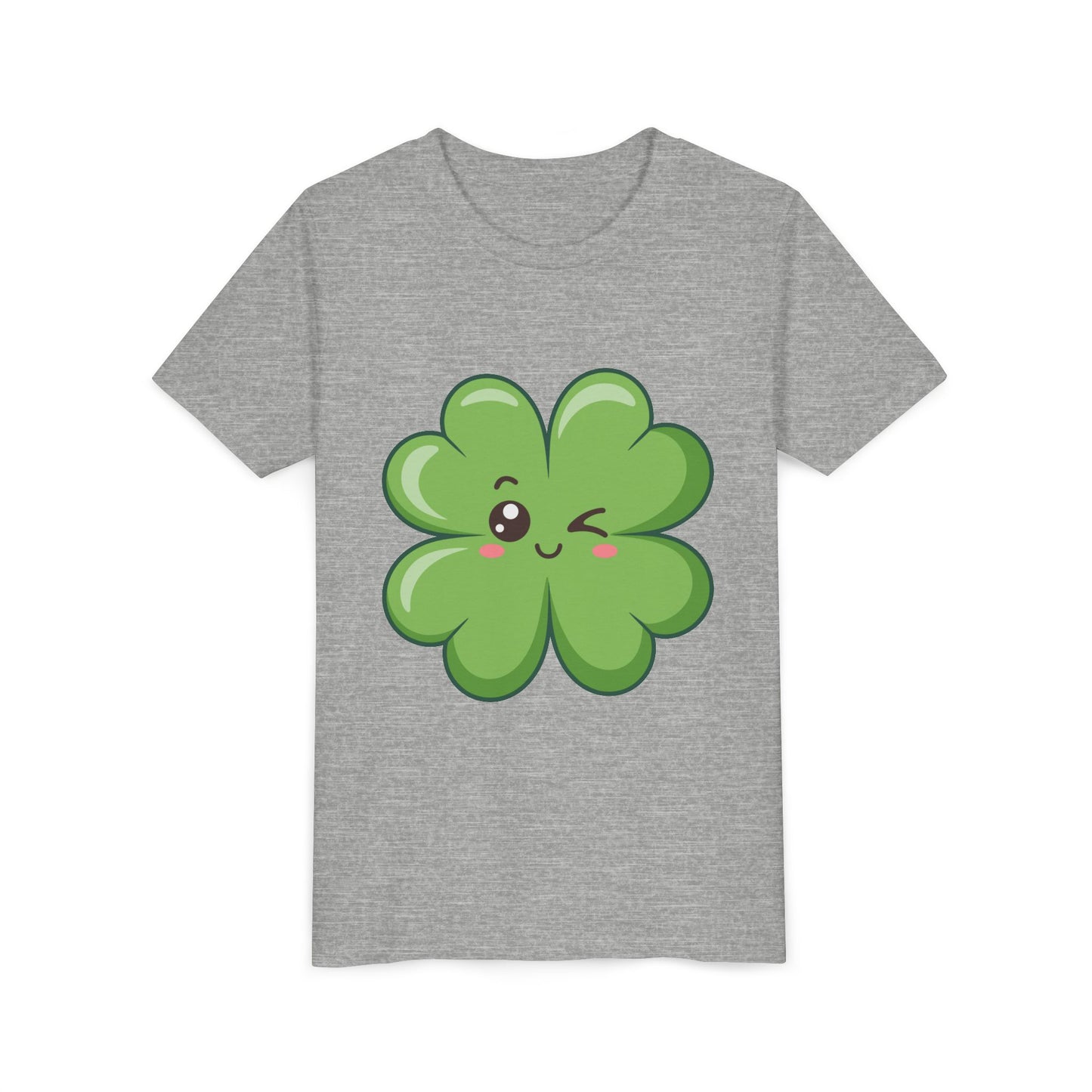 Kawaii Lucky Four-Leaf Clover Youth Tee | Cute St. Patrick's Day Shirt