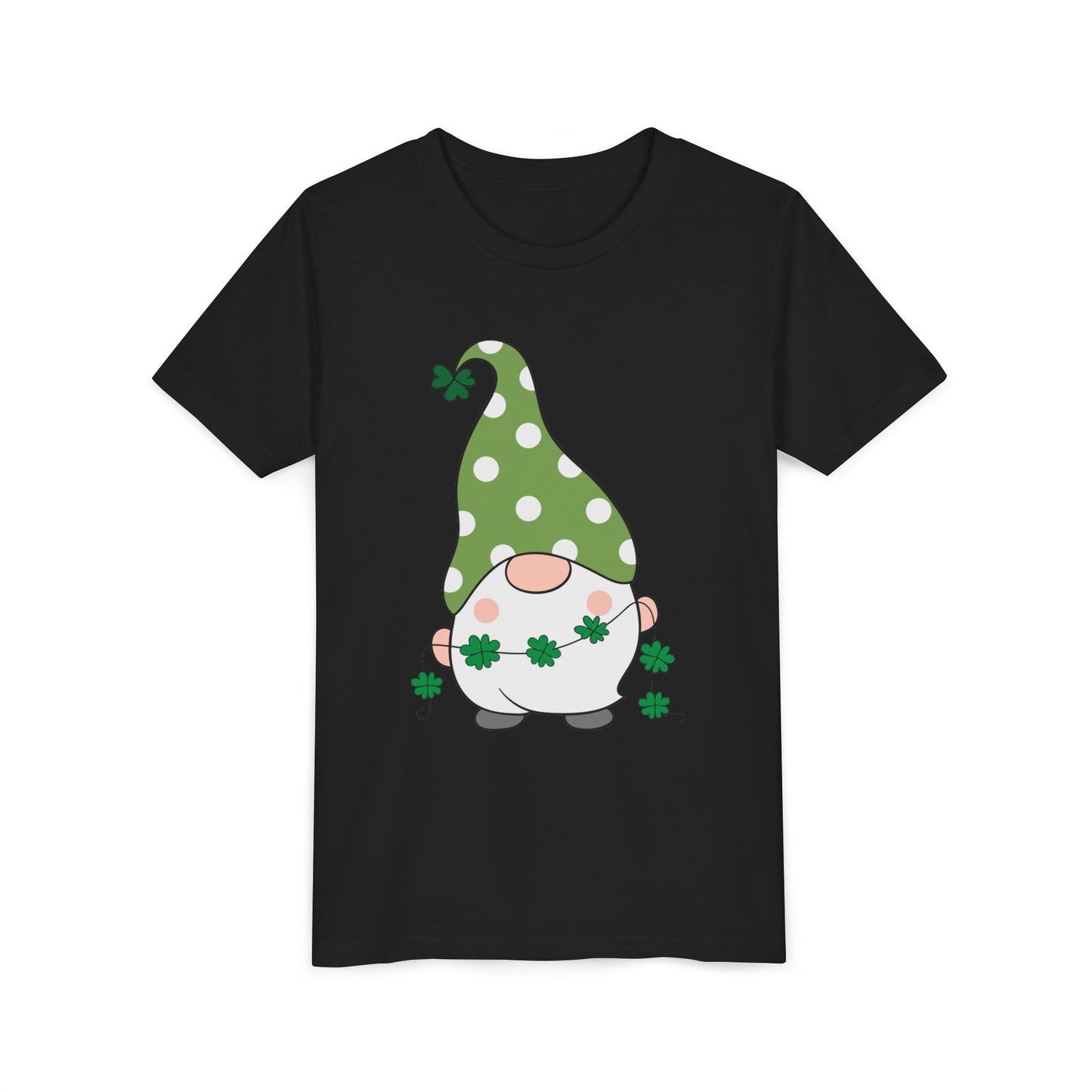 St. Patricks Gnome Youth Tee | Green Polka Dot Hat with Shamrocks