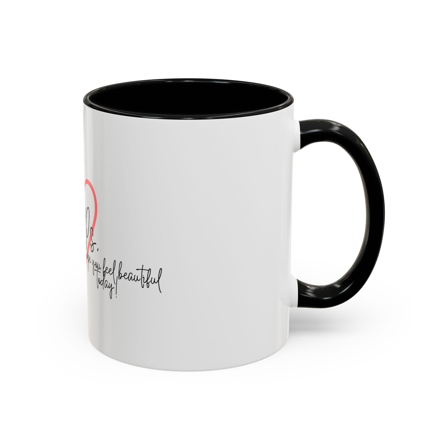 P.S. I Hope You Feel Beautiful Today - Accent Coffee Mug | Inspirational Ceramic Cup with Color Handle (11, 15oz) - Red Heart