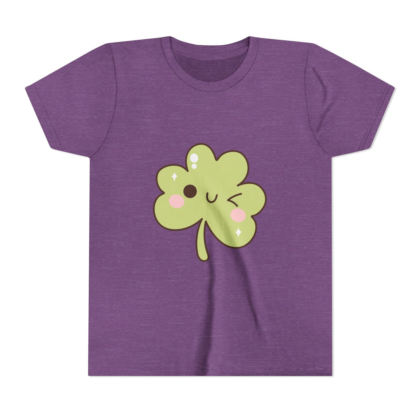 Kawaii Smiling Shamrock Youth Tee | Cute Clover St. Patrick's Day Shirt