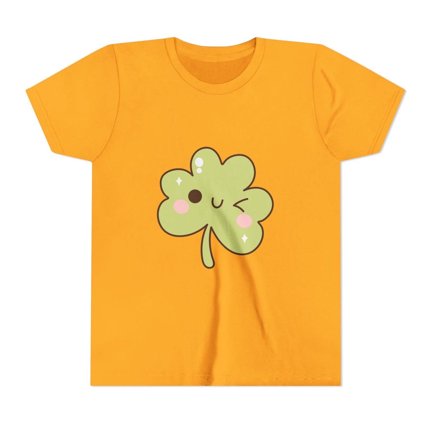 Kawaii Smiling Shamrock Youth Tee | Cute Clover St. Patrick's Day Shirt