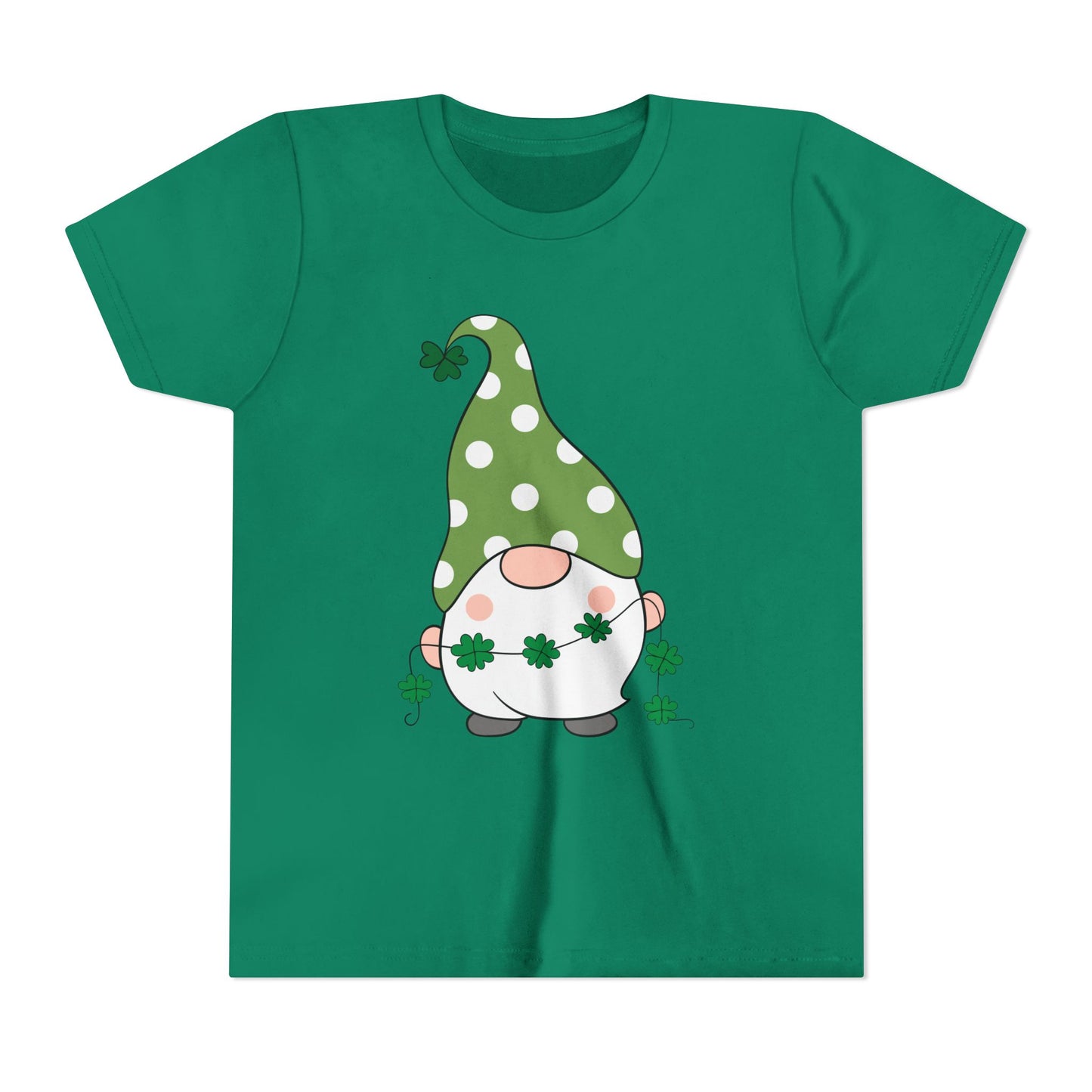 St. Patricks Gnome Youth Tee | Green Polka Dot Hat with Shamrocks
