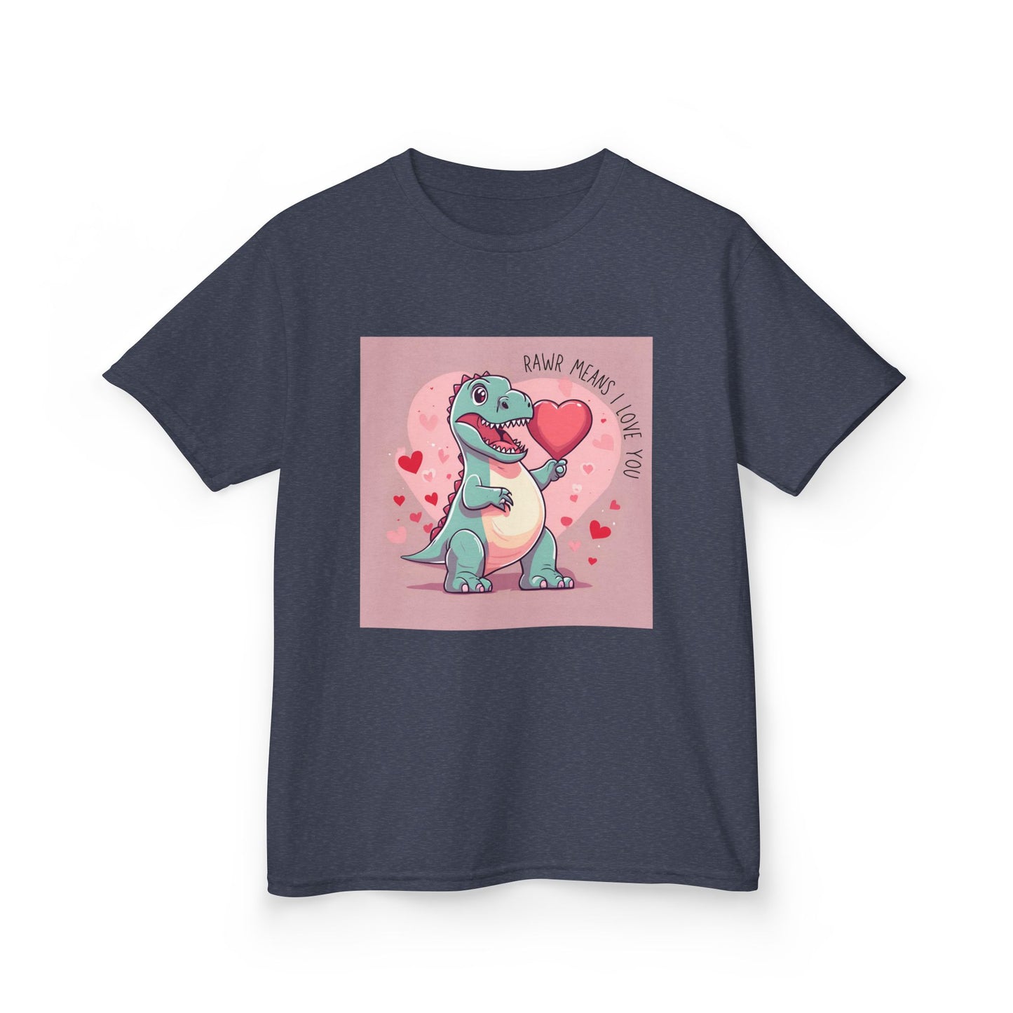 RAWR Means I LOVE YOU - Blue Dino Valentine's Kids Tee