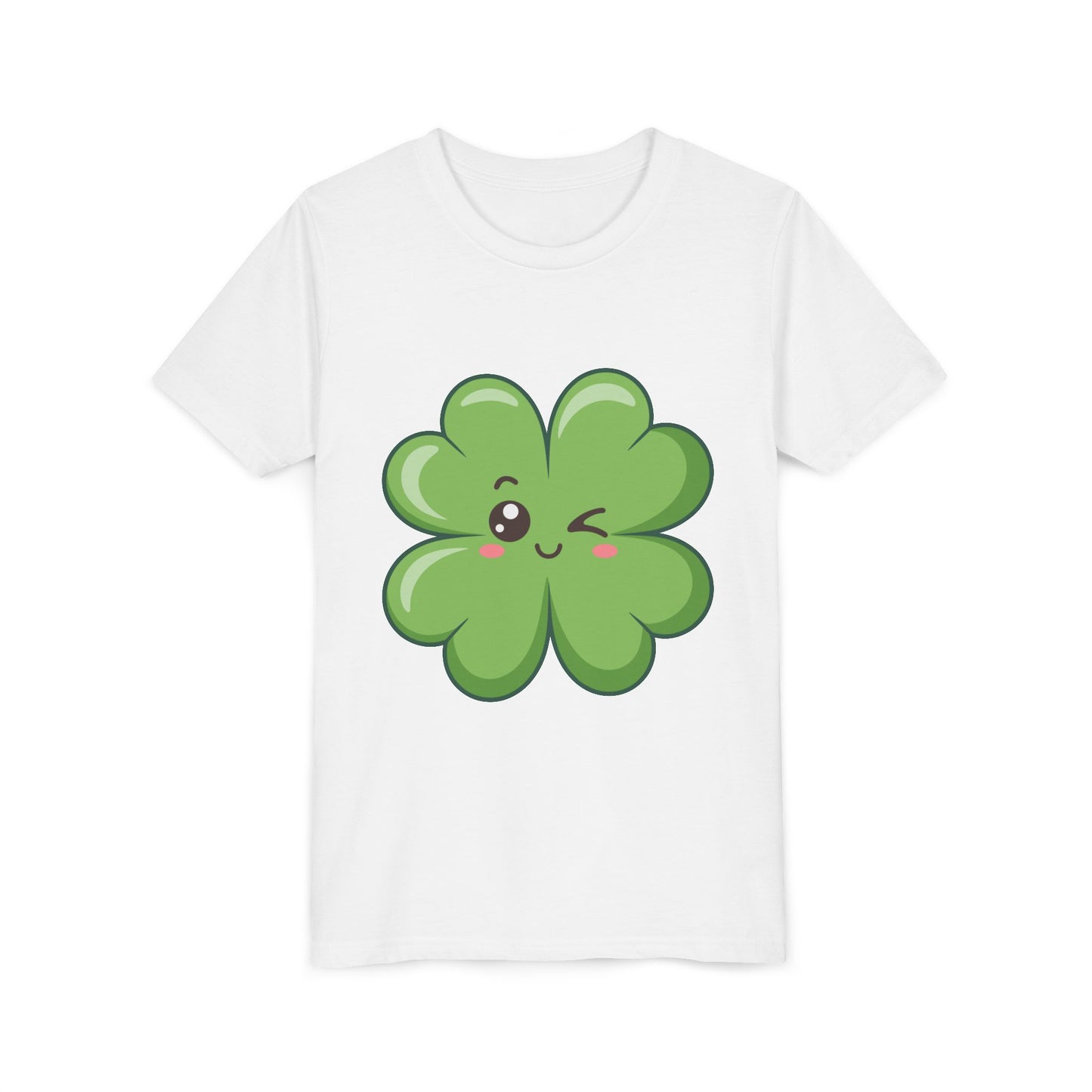 Kawaii Lucky Four-Leaf Clover Youth Tee | Cute St. Patrick's Day Shirt