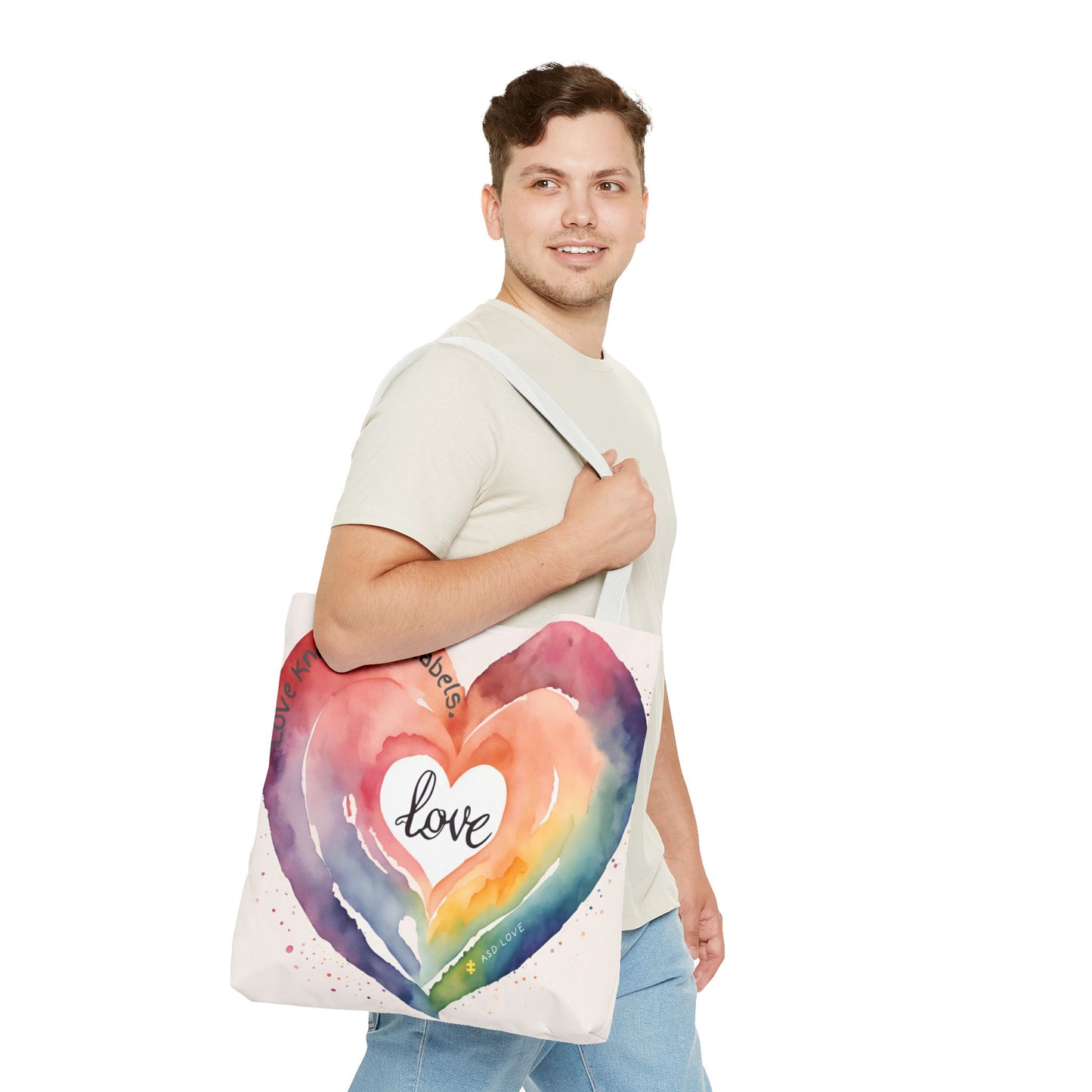 Love Knows No Labels Watercolor Heart Tote Bag - Celebrate Diversity &Unity