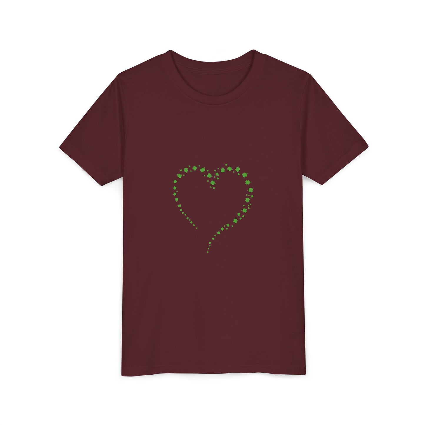 Green Heart Dotted Design Youth Tee | St. Patrick's Day Shamrock Motif