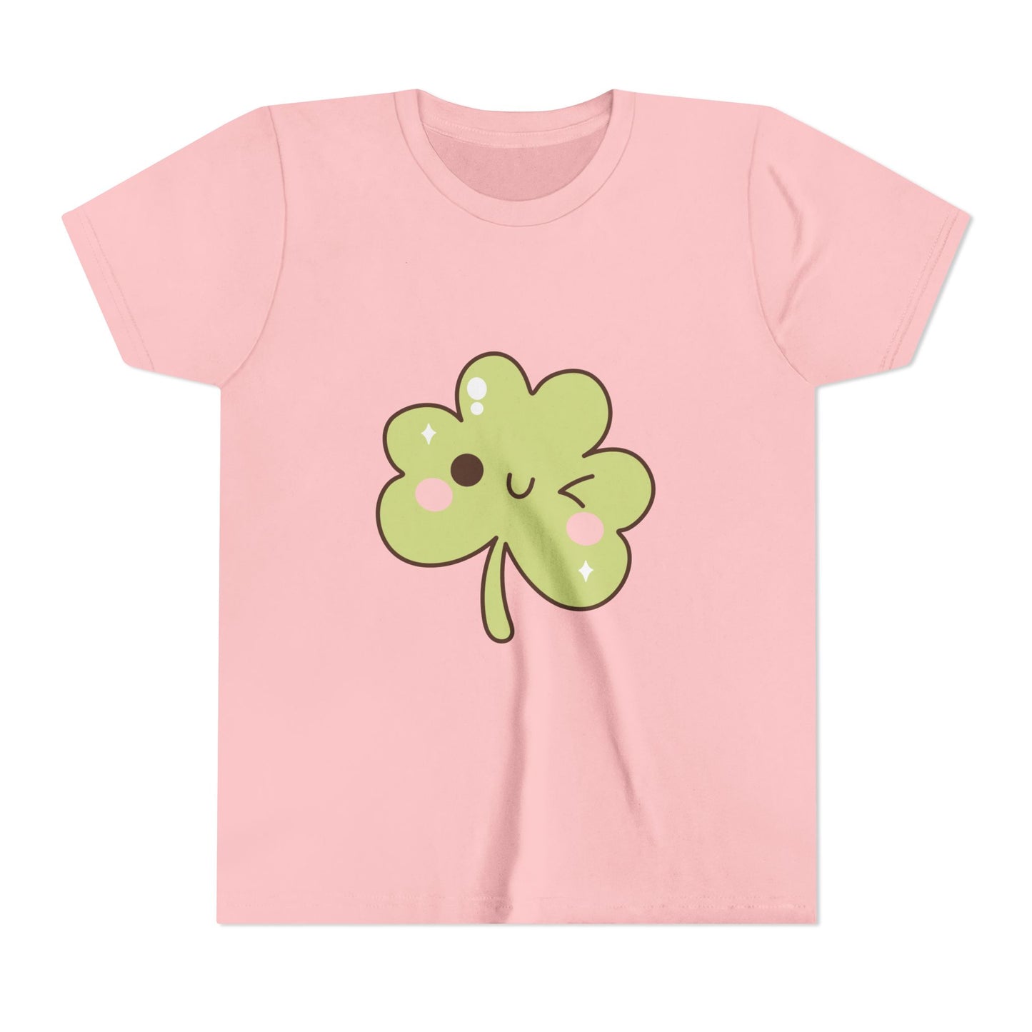 Kawaii Smiling Shamrock Youth Tee | Cute Clover St. Patrick's Day Shirt