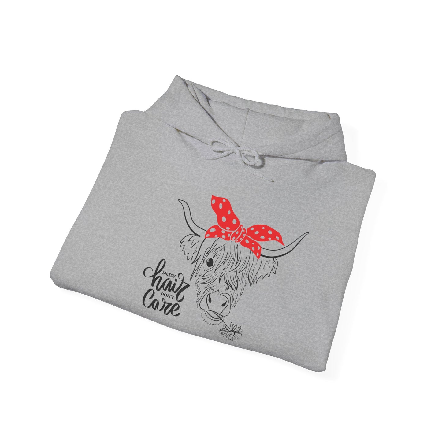 Sassy Highland Cow - Messy Hair, Don't Care Hoodie | Farmhouse Sweatshirt, Cozy Unisex Hooded Sweatshirt