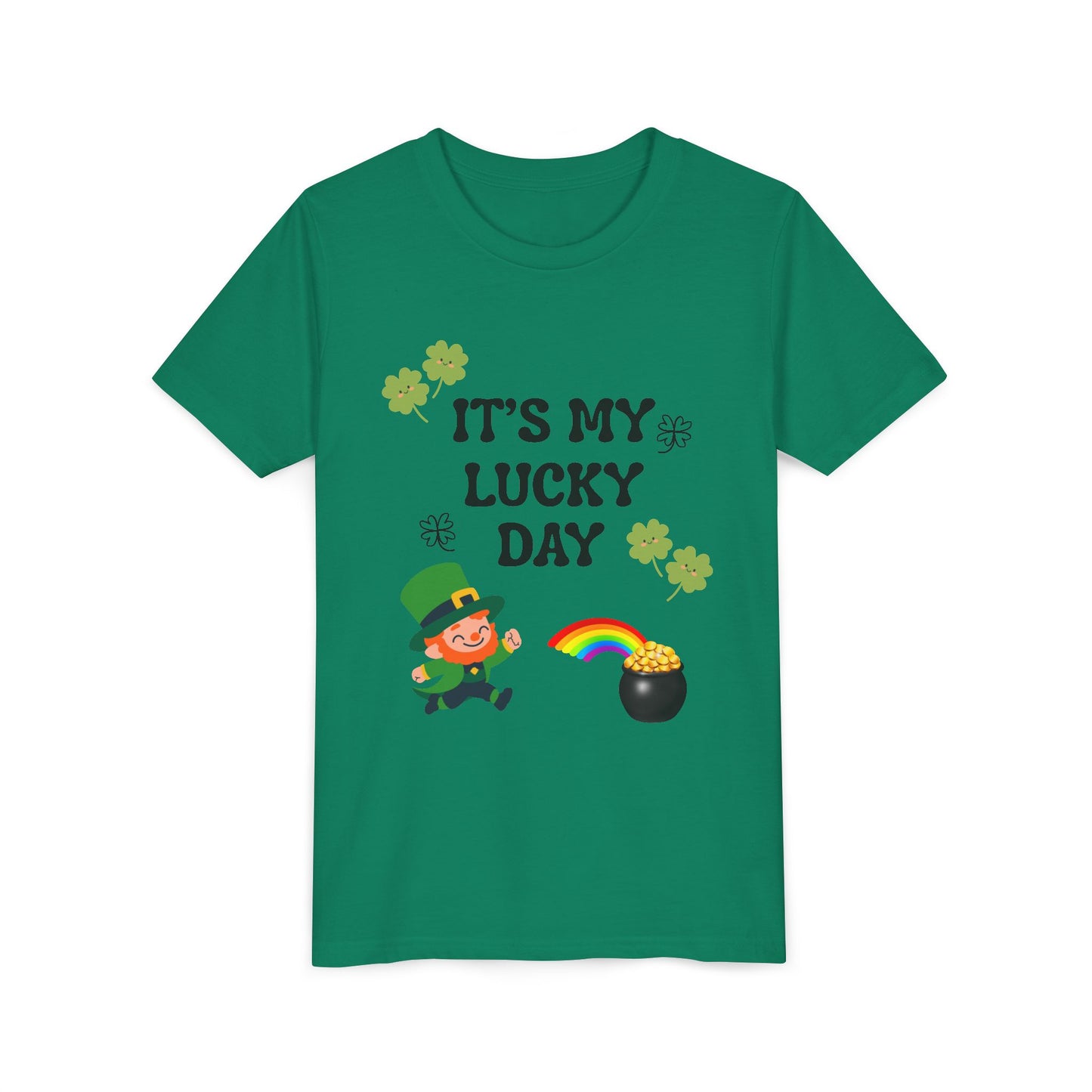 It's My Lucky Day Youth Tee | St. Patrick's Day Leprechaun, Shamrocks, Rainbow Pot of Gold