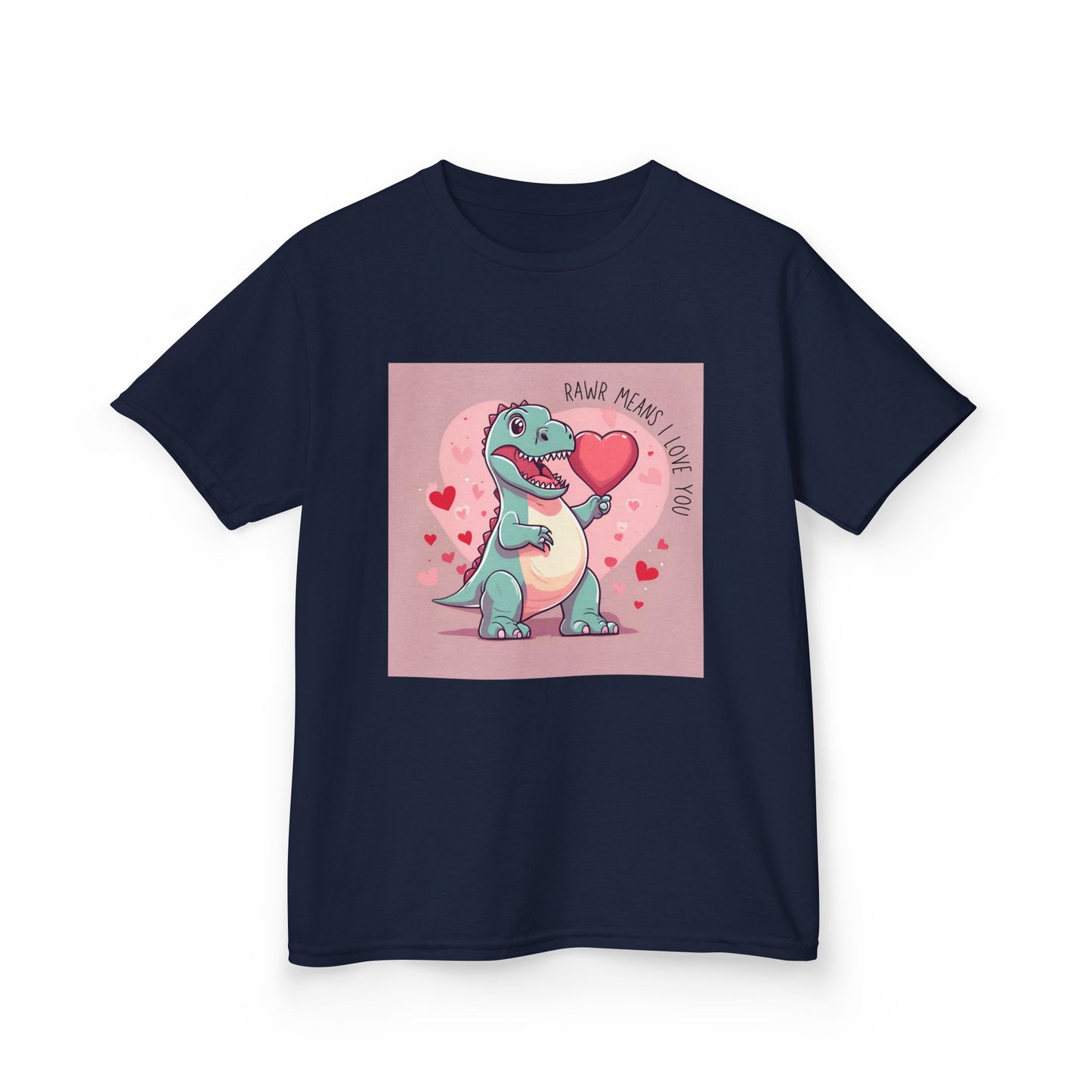 RAWR Means I LOVE YOU - Blue Dino Valentine's Kids Tee