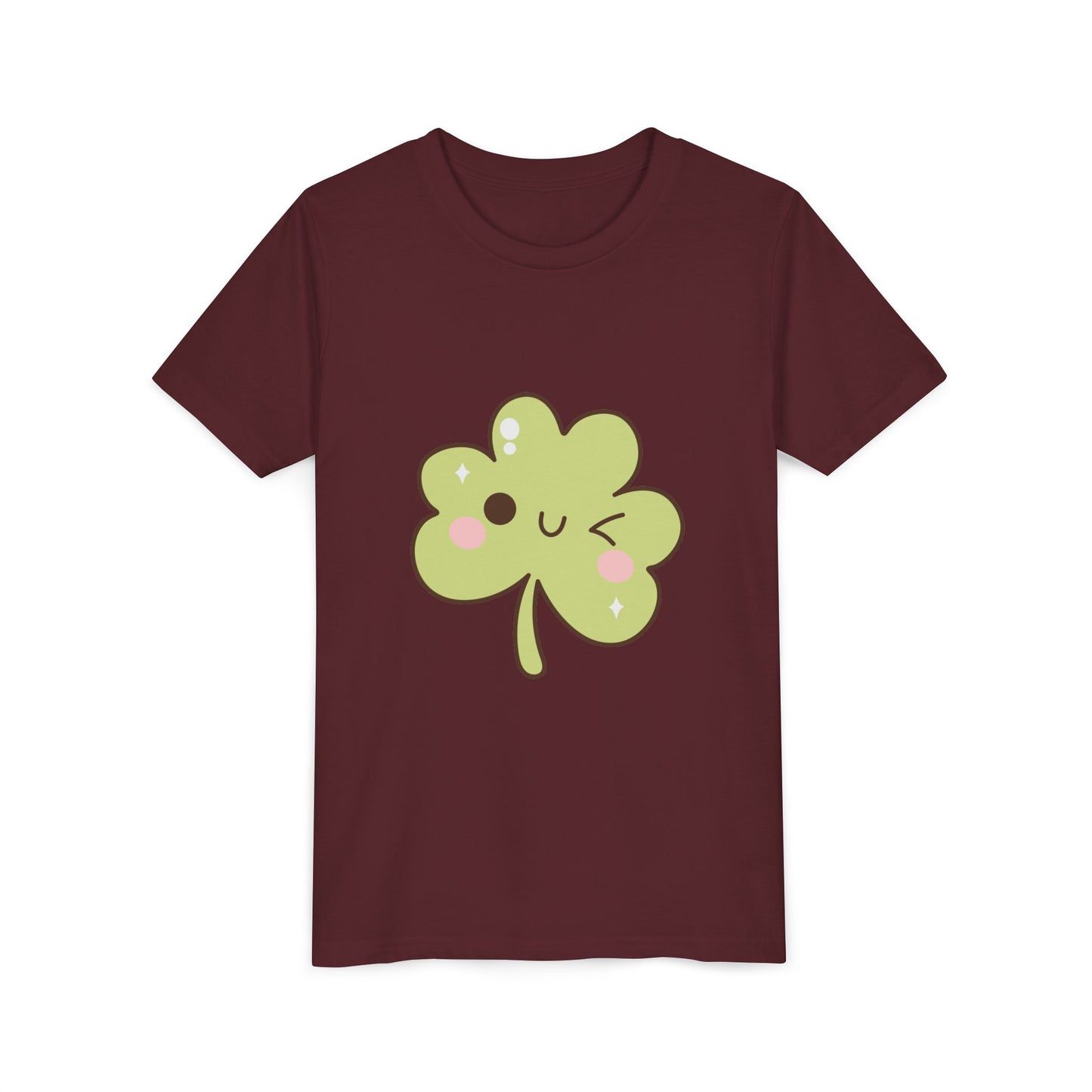 Kawaii Smiling Shamrock Youth Tee | Cute Clover St. Patrick's Day Shirt
