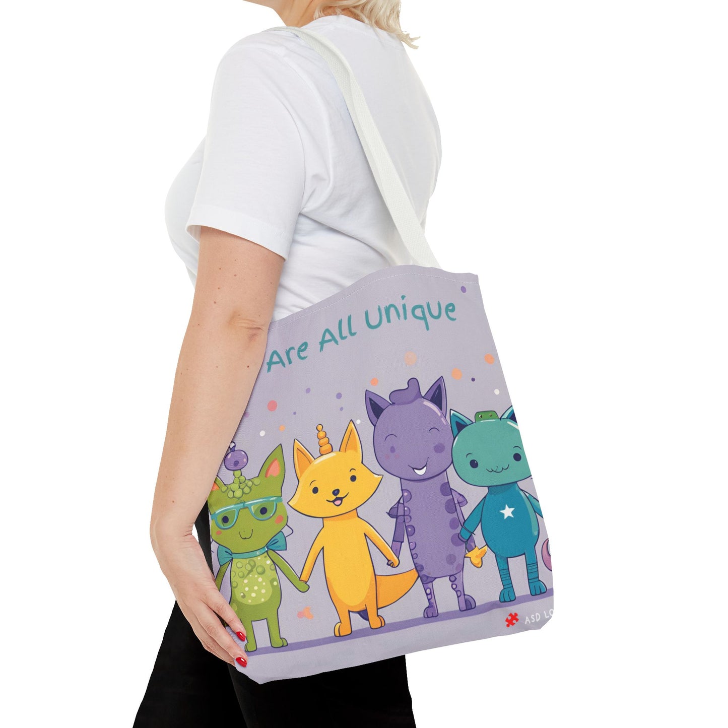 We Are All Unique 4 Animal Friends Tote Bag - Cute, Inclusive, Kid-friendly Design