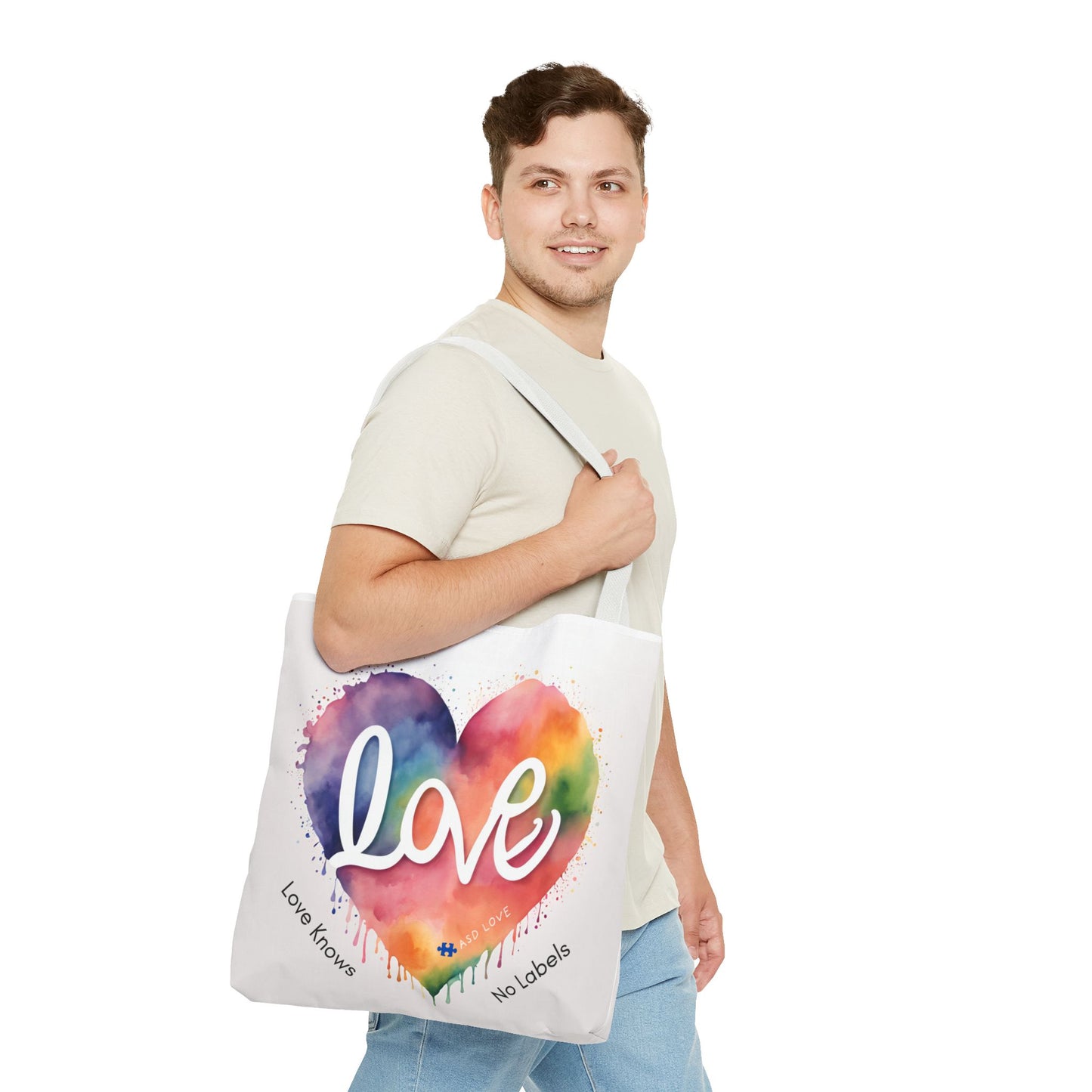 Love Knows No Labels Heart Drip Tote Bag - Show Your Pride & Inclusivity