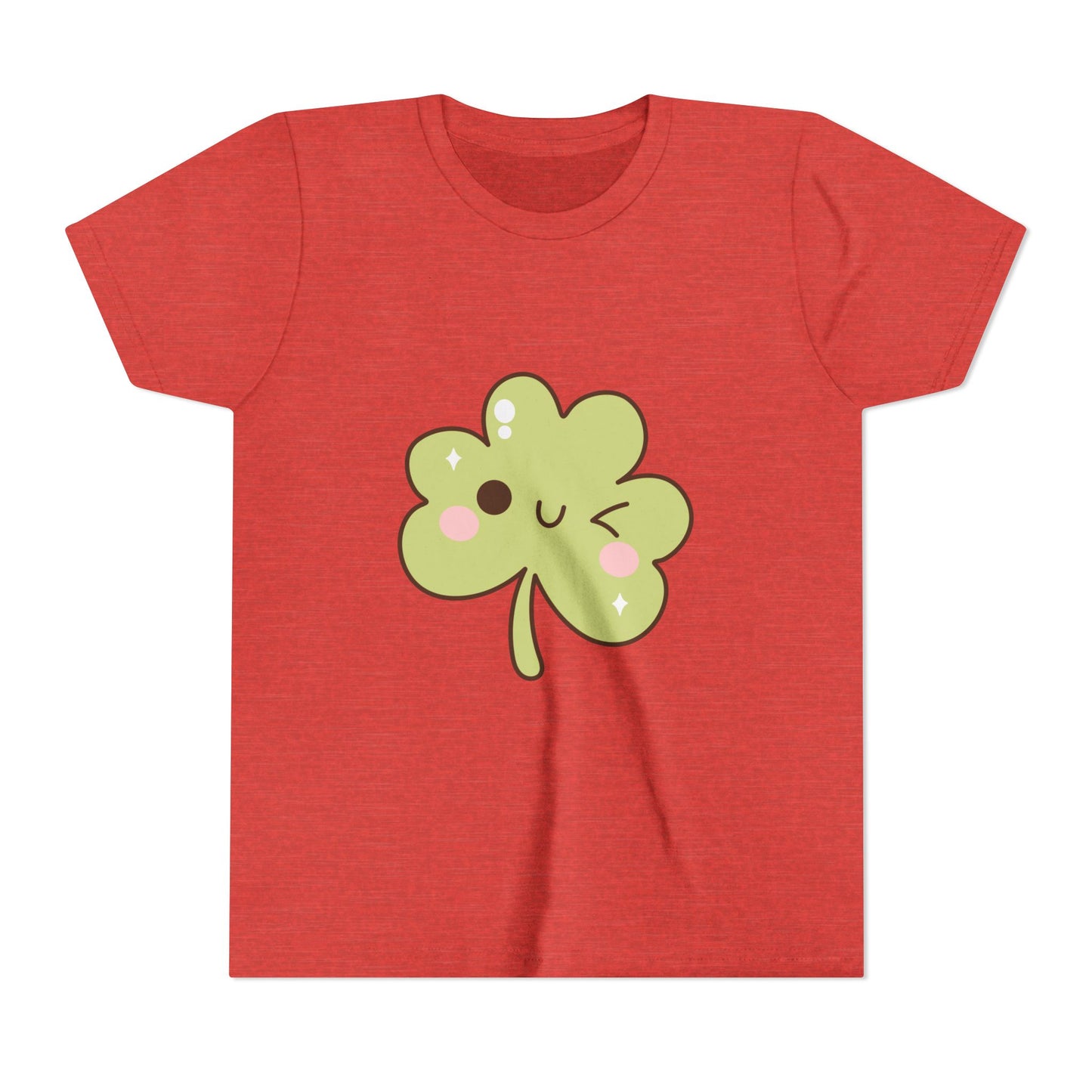 Kawaii Smiling Shamrock Youth Tee | Cute Clover St. Patrick's Day Shirt