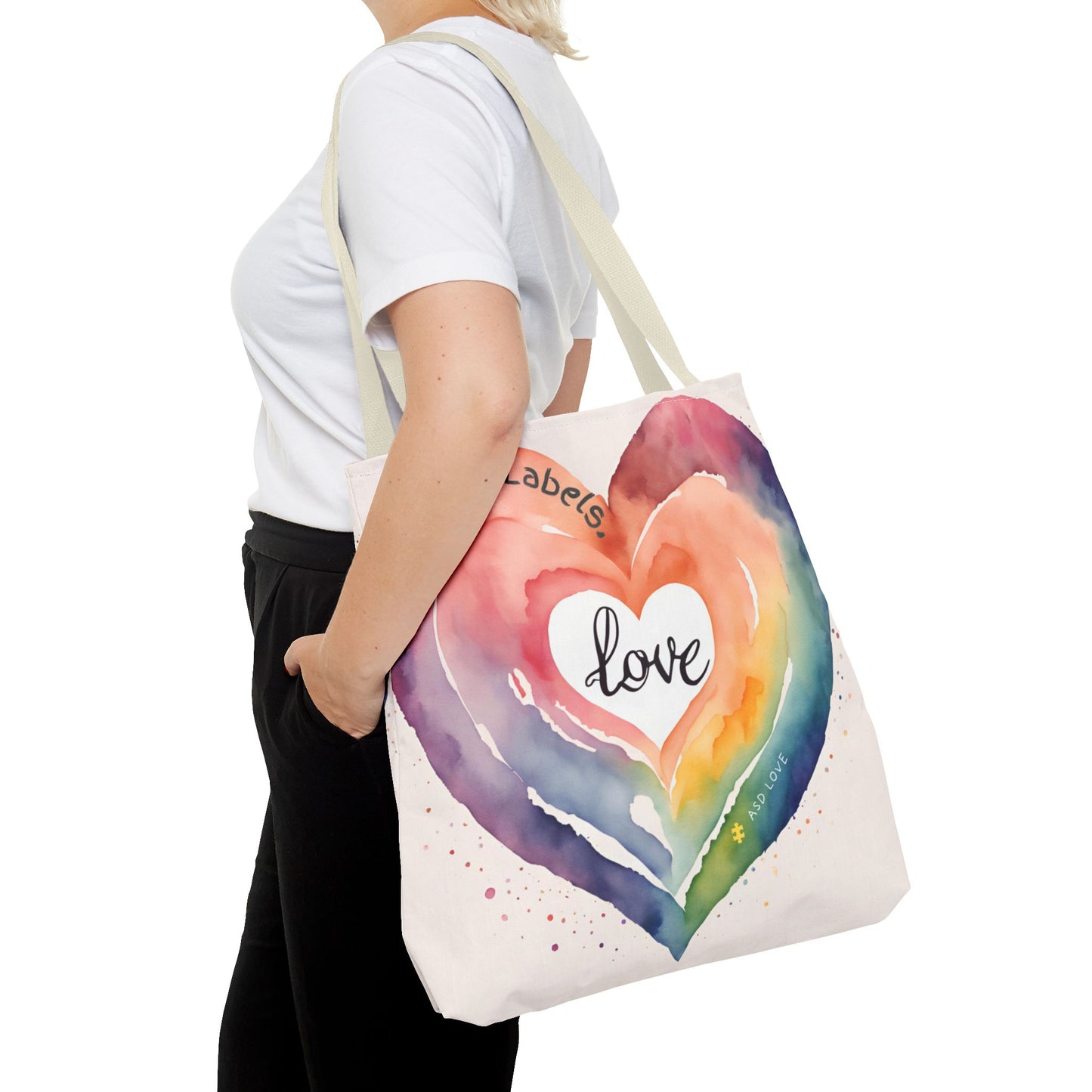 Love Knows No Labels Watercolor Heart Tote Bag - Celebrate Diversity &Unity