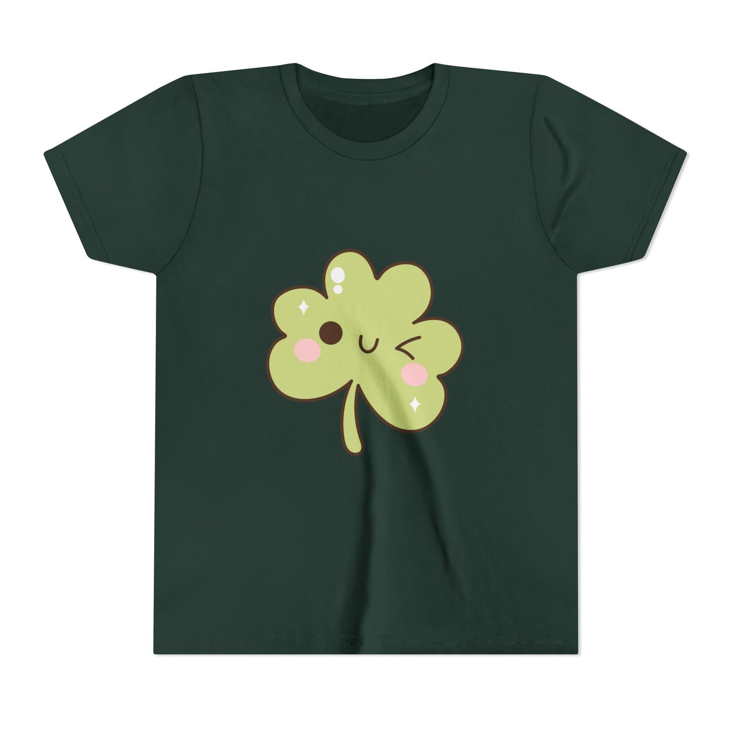 Kawaii Smiling Shamrock Youth Tee | Cute Clover St. Patrick's Day Shirt