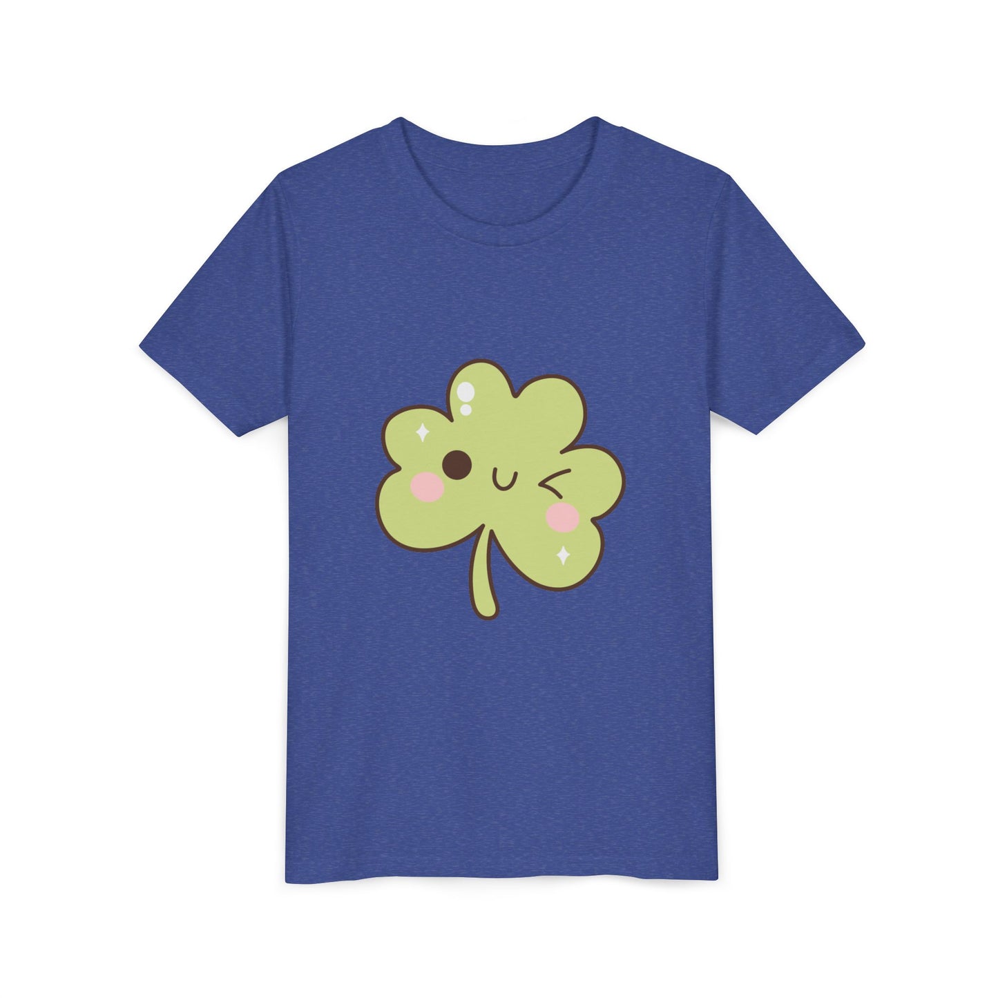Kawaii Smiling Shamrock Youth Tee | Cute Clover St. Patrick's Day Shirt