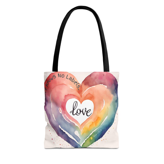 Love Knows No Labels Watercolor Heart Tote Bag - Celebrate Diversity &Unity