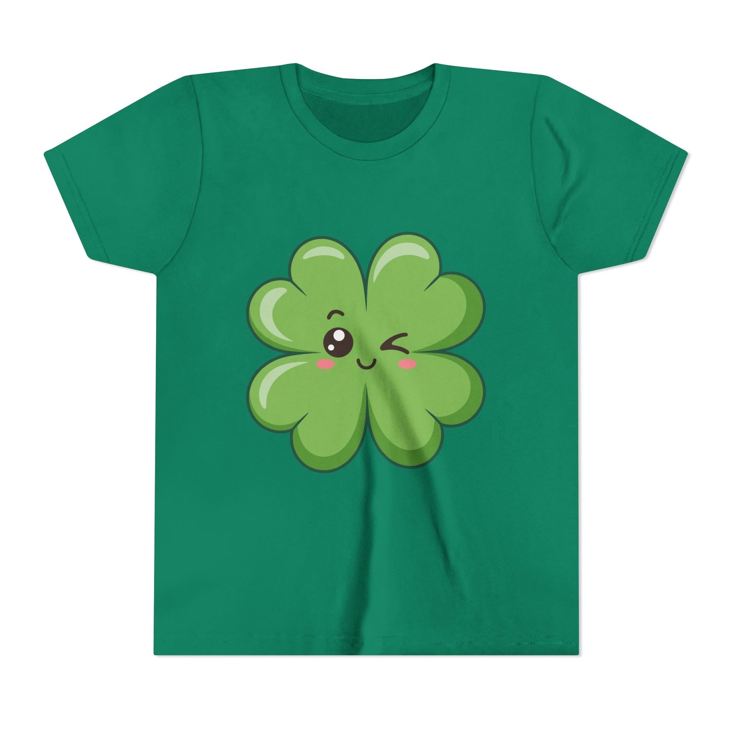 Kawaii Lucky Four-Leaf Clover Youth Tee | Cute St. Patrick's Day Shirt