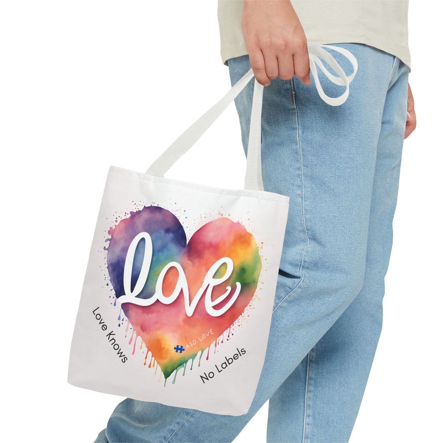 Love Knows No Labels Heart Drip Tote Bag - Show Your Pride & Inclusivity