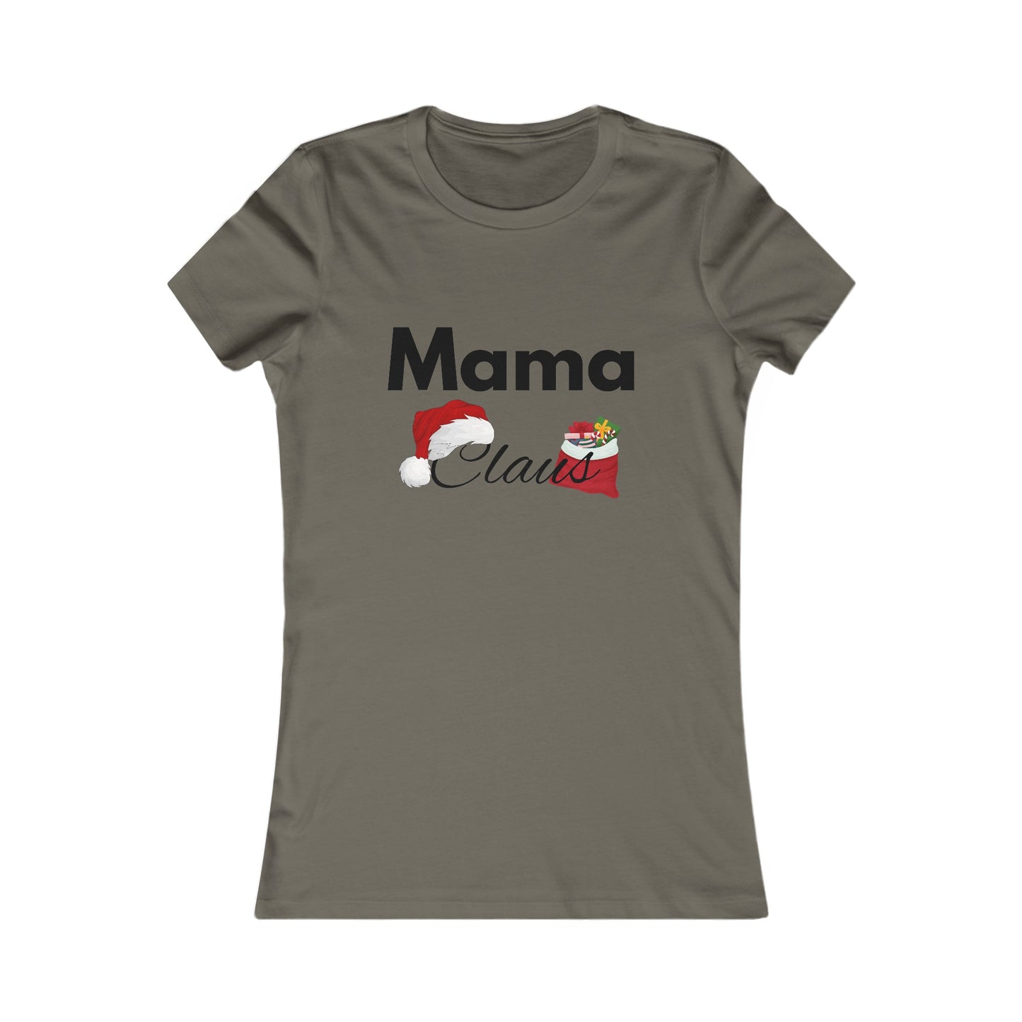 Mama Claus Christmas Shirt - Festive Holiday Tee for Moms with Santa Hat and Santa bag Design