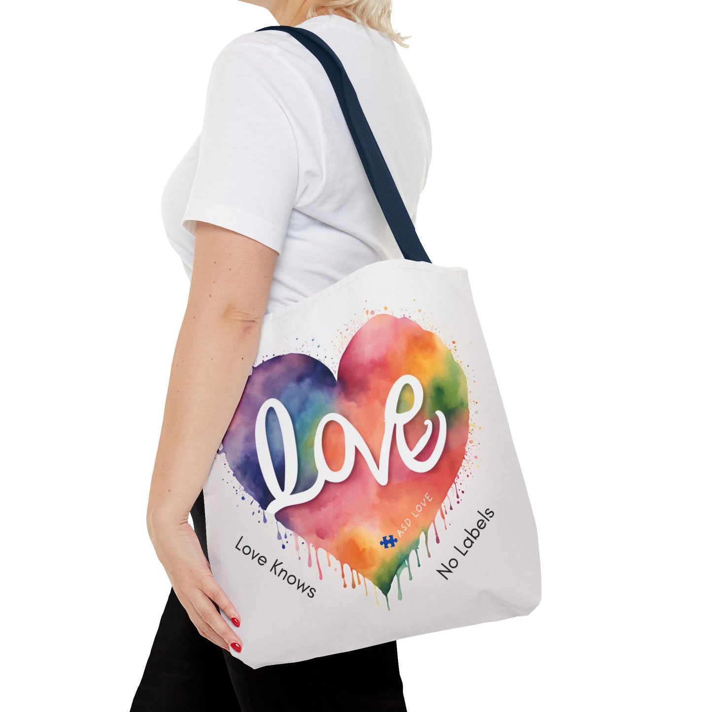 Love Knows No Labels Heart Drip Tote Bag - Show Your Pride & Inclusivity
