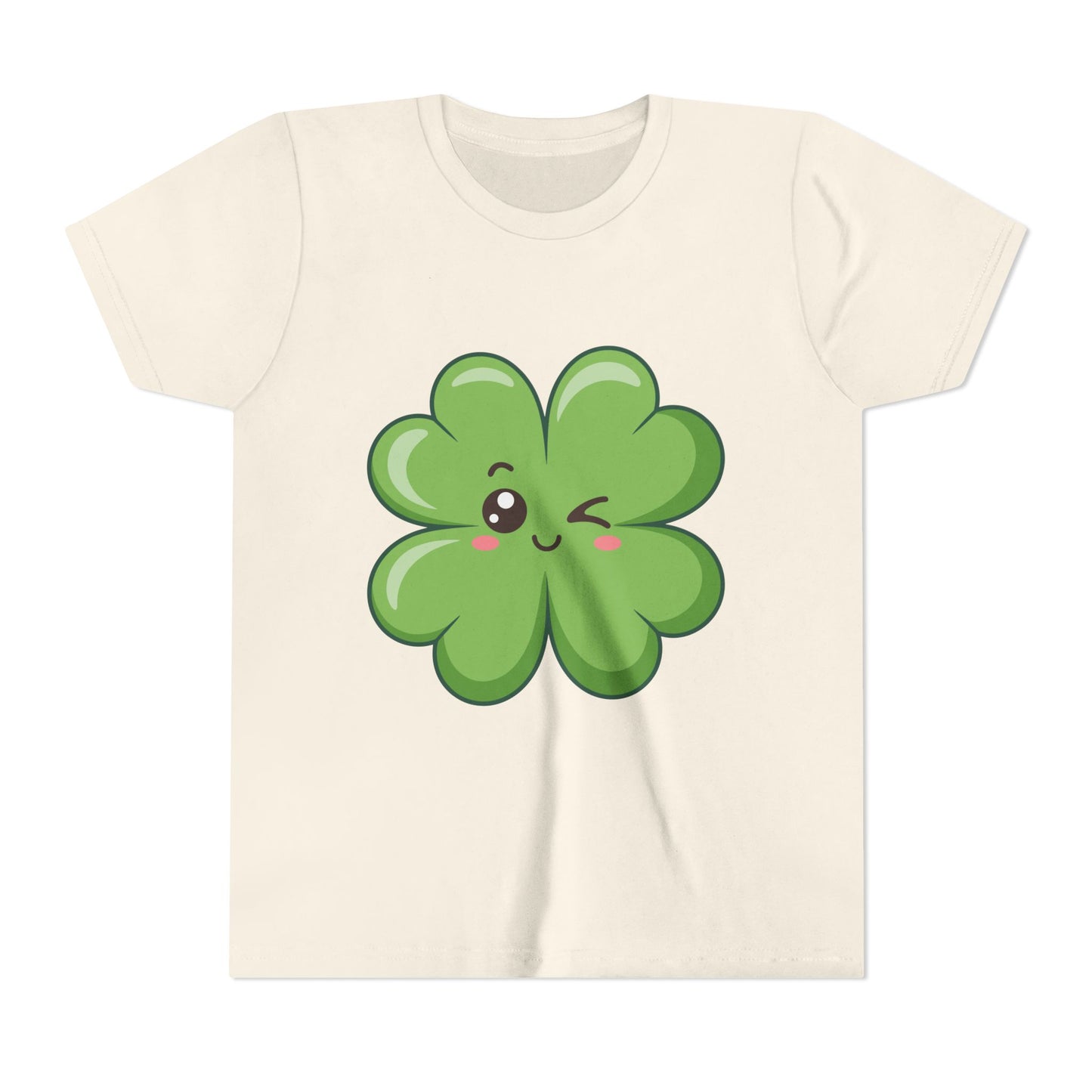 Kawaii Lucky Four-Leaf Clover Youth Tee | Cute St. Patrick's Day Shirt