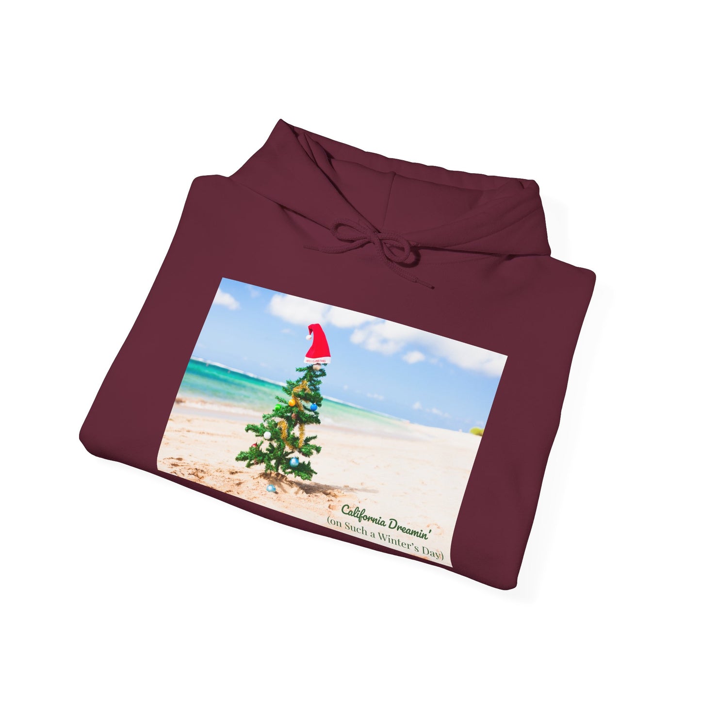 California Dreamin (on Such a Winter's Day) Hoodie - Featuring Santa Tree on the Beach