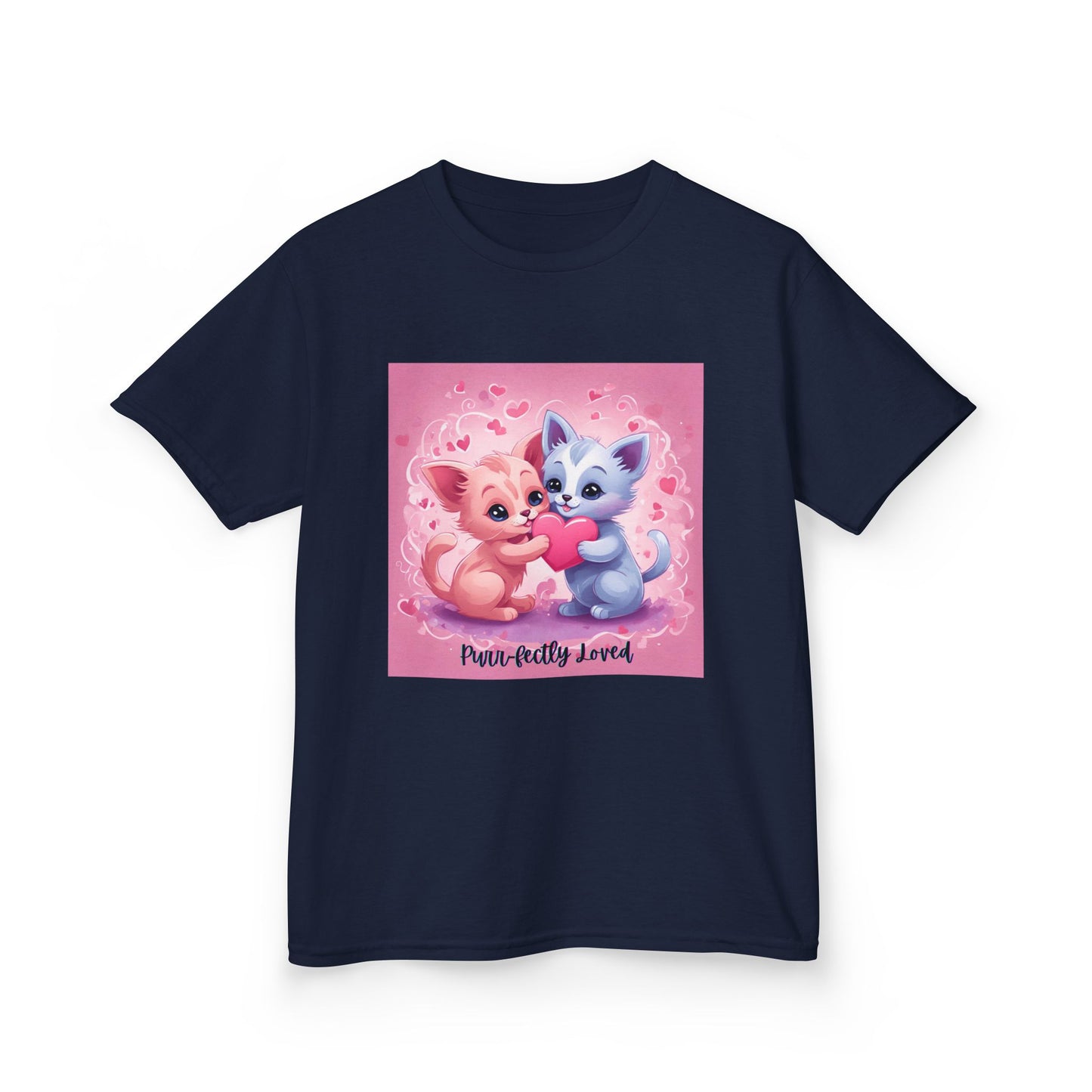 Purr-fectly Loved - Pink & Blue Kittens Valentine's Kids Tee