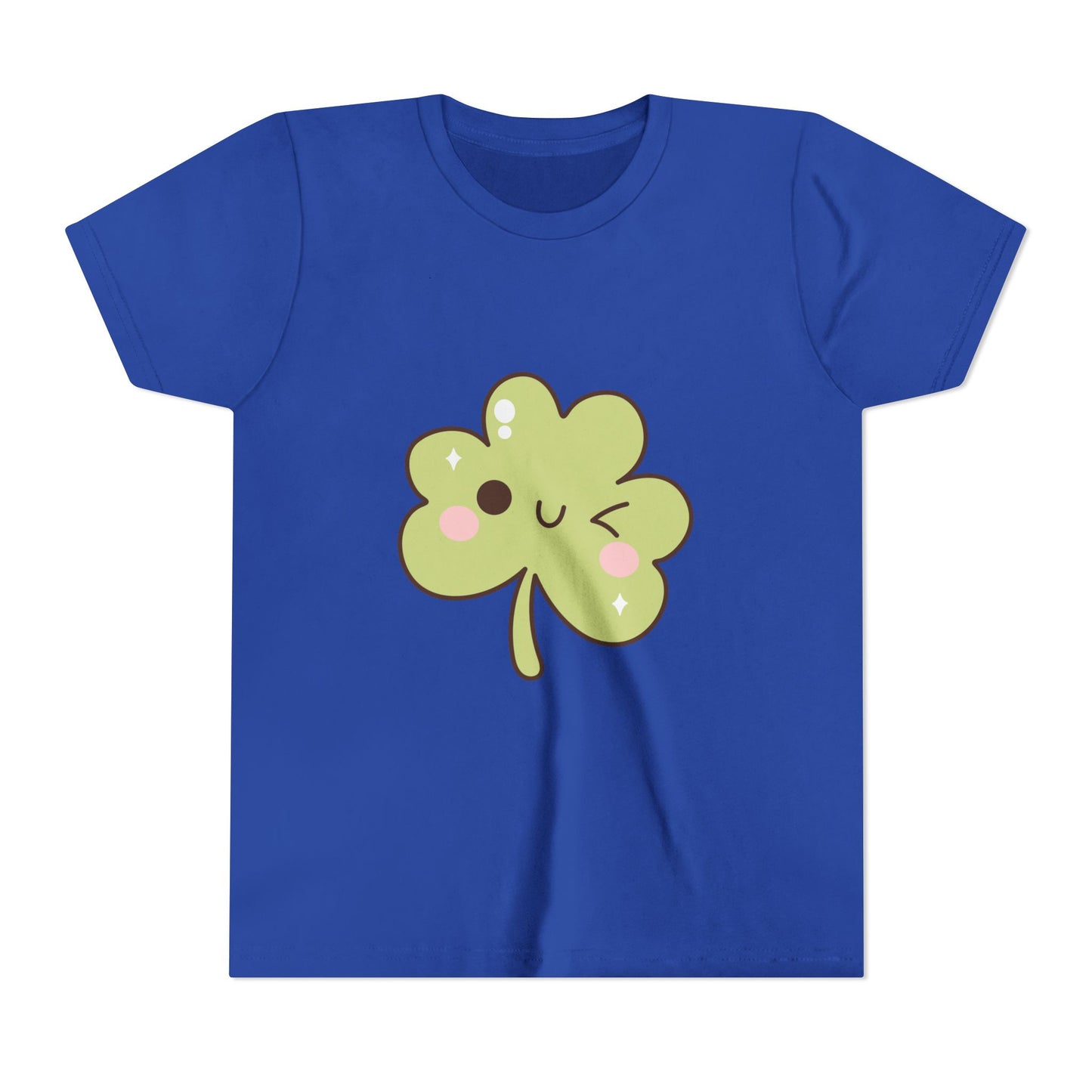 Kawaii Smiling Shamrock Youth Tee | Cute Clover St. Patrick's Day Shirt