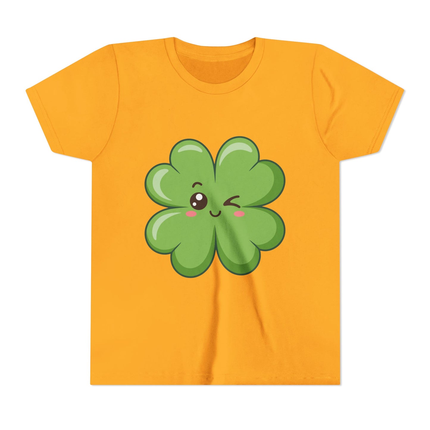 Kawaii Lucky Four-Leaf Clover Youth Tee | Cute St. Patrick's Day Shirt