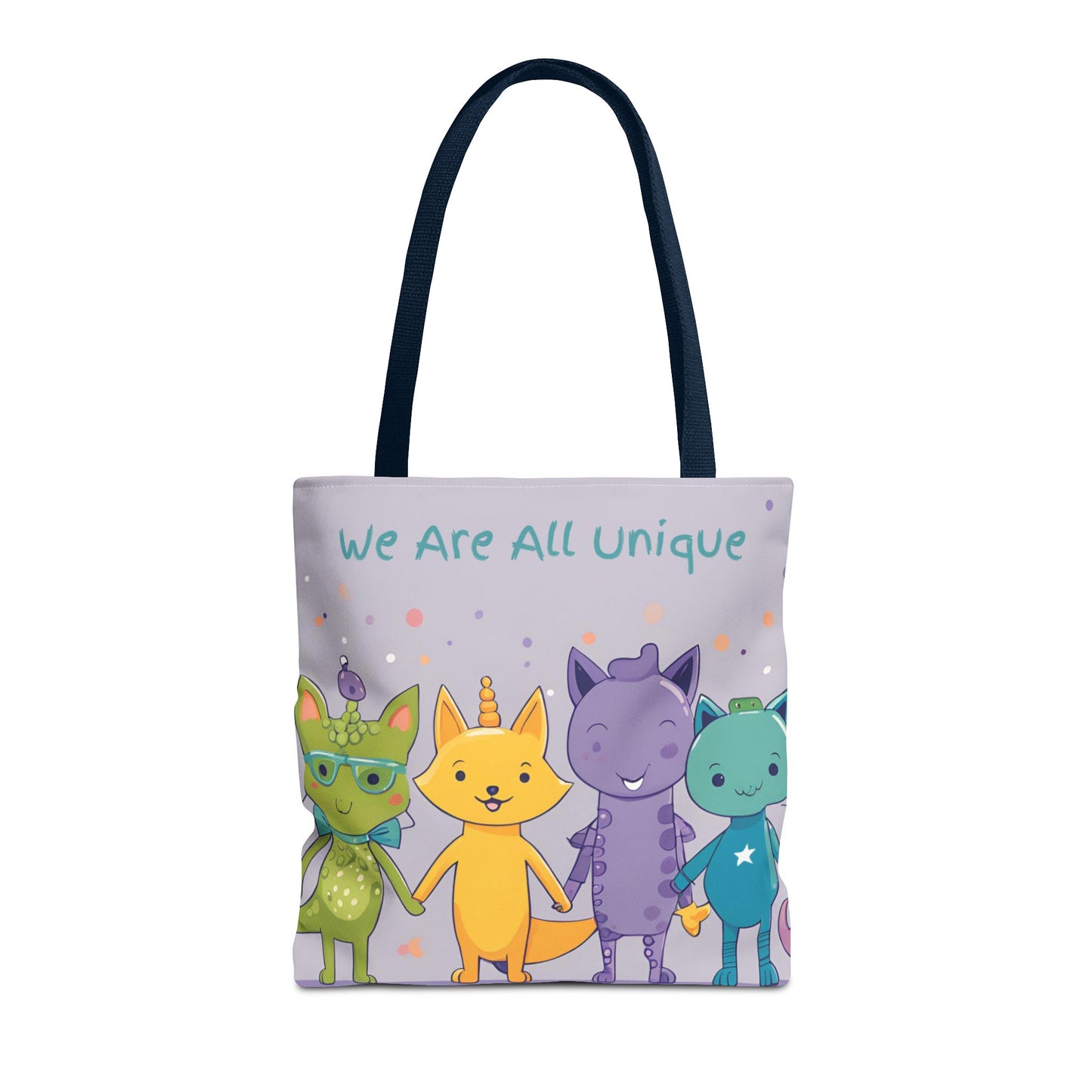 We Are All Unique 4 Animal Friends Tote Bag - Cute, Inclusive, Kid-friendly Design