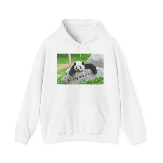 Funny Panda Hoodie | Bear-ly Surviving Sweatshirt | Lazy Mood Cozy Hoodie | Mental Health Humor Gift | Unisex Loungewear | Panda Lover