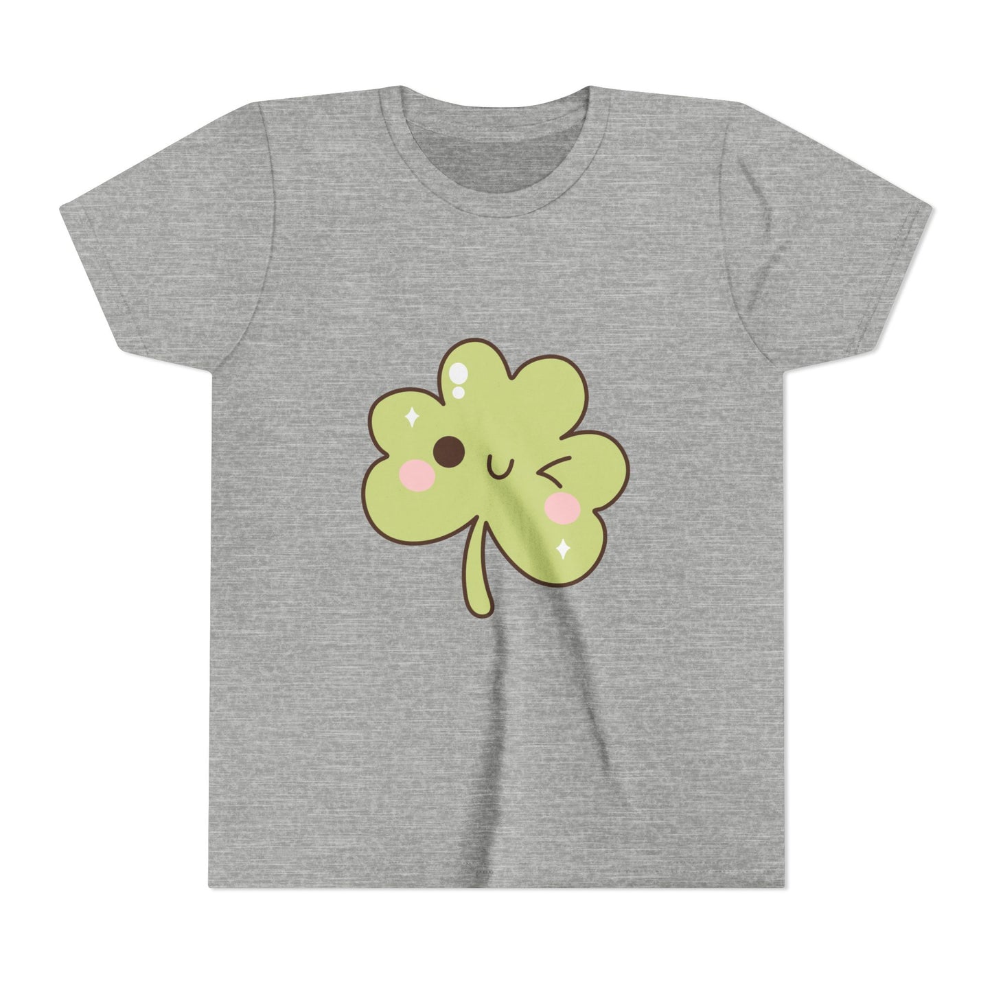 Kawaii Smiling Shamrock Youth Tee | Cute Clover St. Patrick's Day Shirt